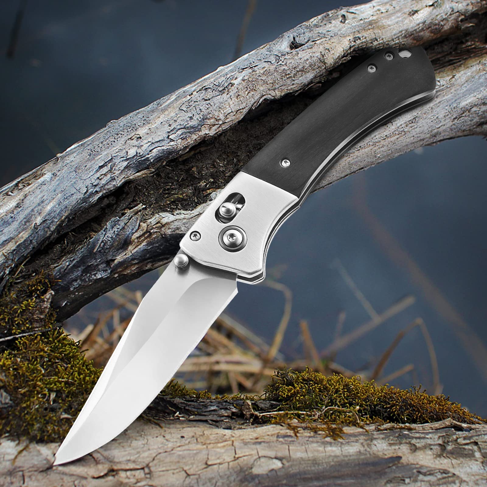 Tactical Pocket Folding Knife - EDC Survival Camping Knife with 8Cr13MoV Stainless Steel Blade, Wood Handle & Axis Lock | Compact Gentleman's Knife with Low Profile Design & Pocket Clip | Perfect for Outdoor Adventures, Hiking, Hunting and Everyday Carry