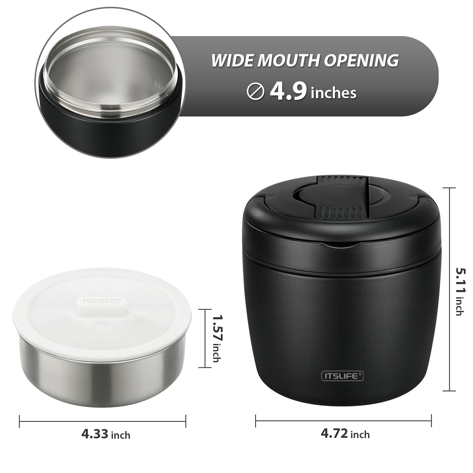 32OZ Vacuum Insulated Stainless Steel Thermos for Hot Soup & Food - Wide Mouth Leakproof Lunch Container with Spoon - Perfect for Office, Picnics & Travel (Black)