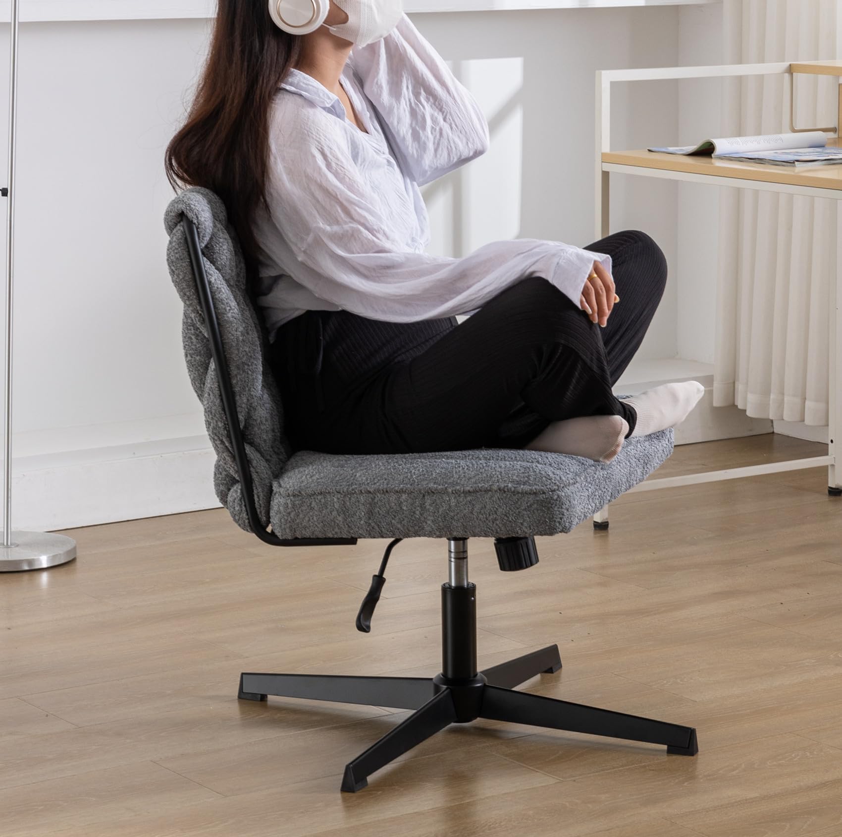 Velvet Swivel Desk Chair No Wheels - Modern Armless Home Office Chair with Height Adjustable Wide Seat, Mid Back Accent Chair for Computer Work, Makeup Vanity & Office Tasks - Perfect for Small Spaces, Home Office & Bedroom Workspaces