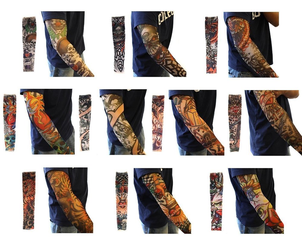 10 Pack Fake Temporary Tattoo Sleeves - Waterproof Arm Stockings with Tribal, Dragon & Skull Designs | Costume Party, Halloween & Cosplay Accessories