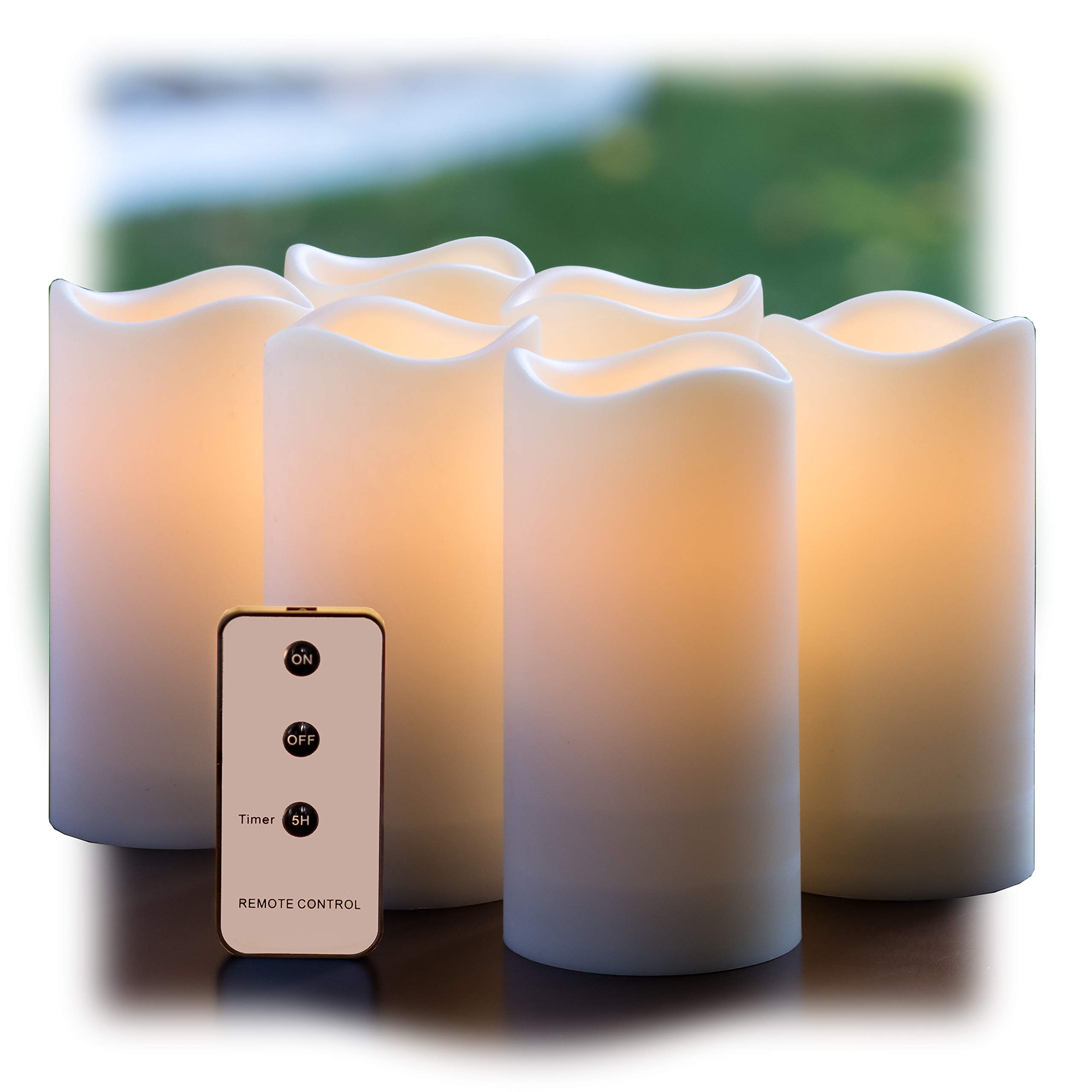 Enchanted Spaces Set of 6 Outdoor 3x6 Waterproof Flameless LED Candles - Battery Operated with Timer & Remote (C Batteries Included) - Perfect for Patio, Garden, Wedding & Home Decor