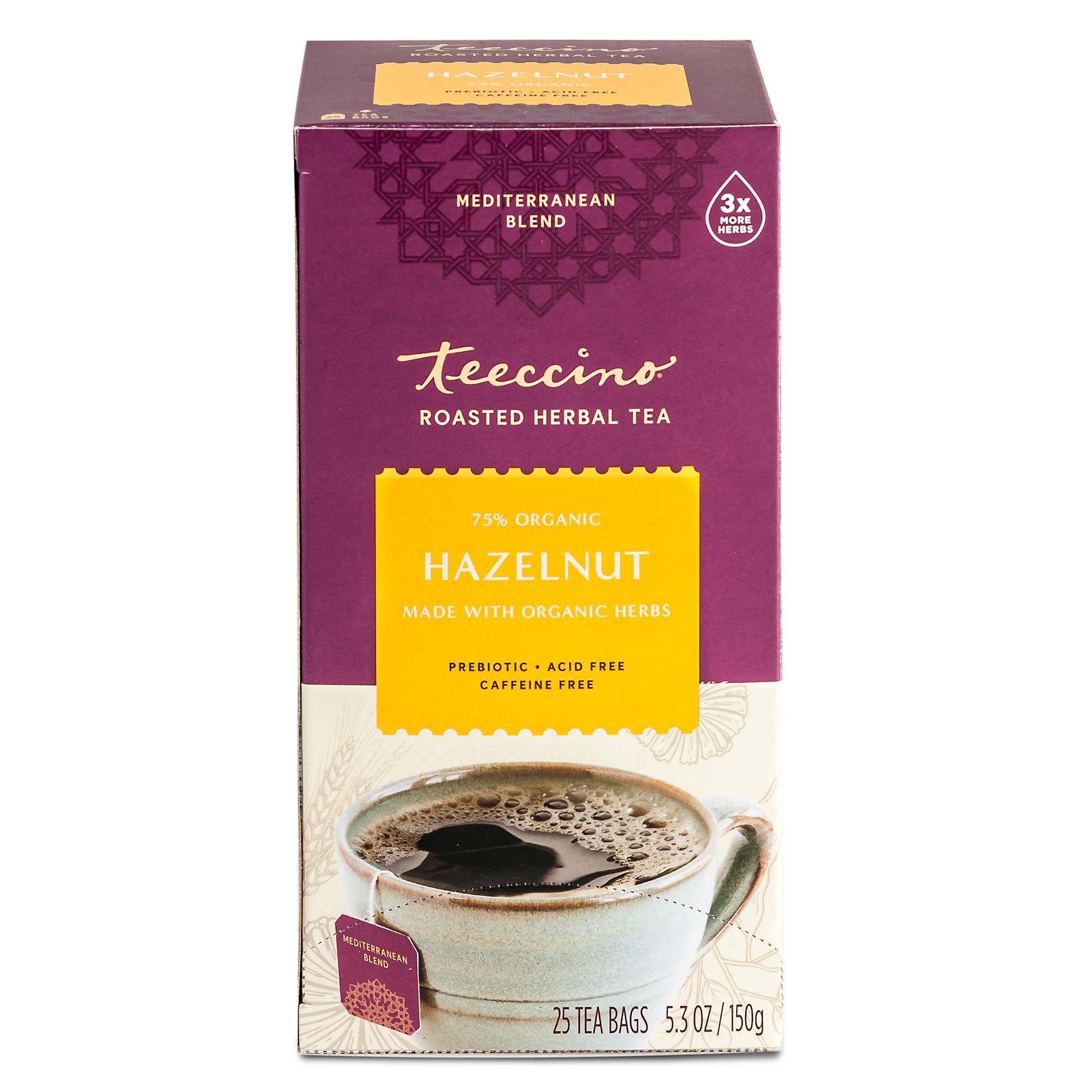 Organic Hazelnut Herbal Tea Bags - Caffeine Free, Prebiotic, Rich Roasted Flavor for Natural Energy Boost - 25 Count - Perfect for Morning Brews & Relaxing Evenings