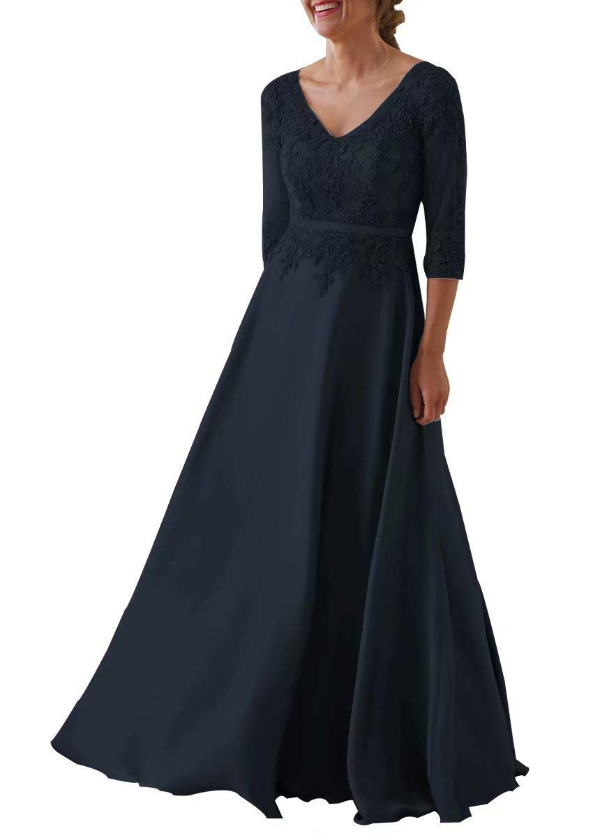 Honeydress Women's Lace Applique Long Sleeve A-Line Formal Evening Gown - Mother of The Bride Dress for Weddings, Parties & Special Occasions