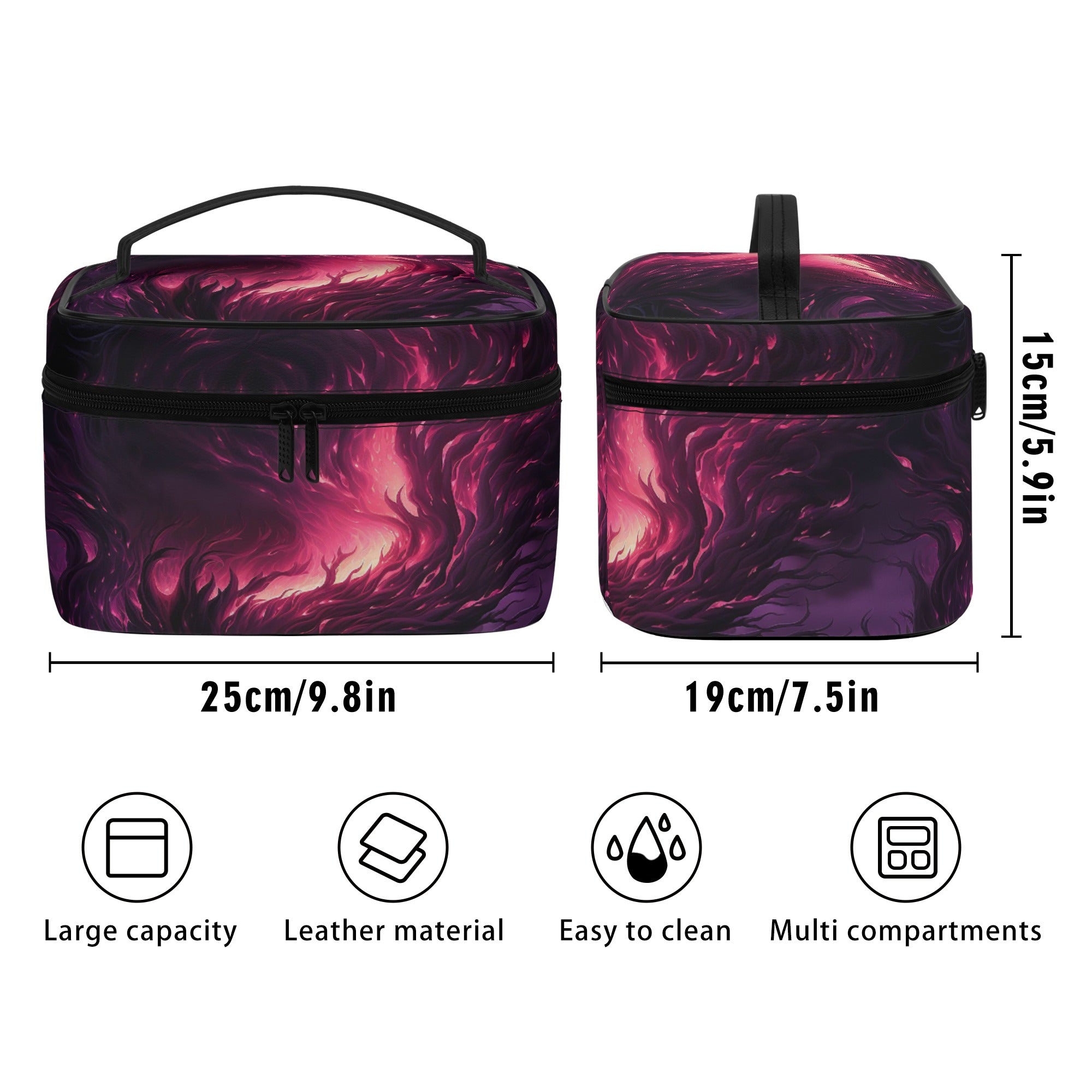 Midnight Pink Leather Cosmetic Bag for Women - Waterproof Travel Makeup Pouch with Zipper Closure - Perfect for Travel, Gym, and Everyday Essentials Storage