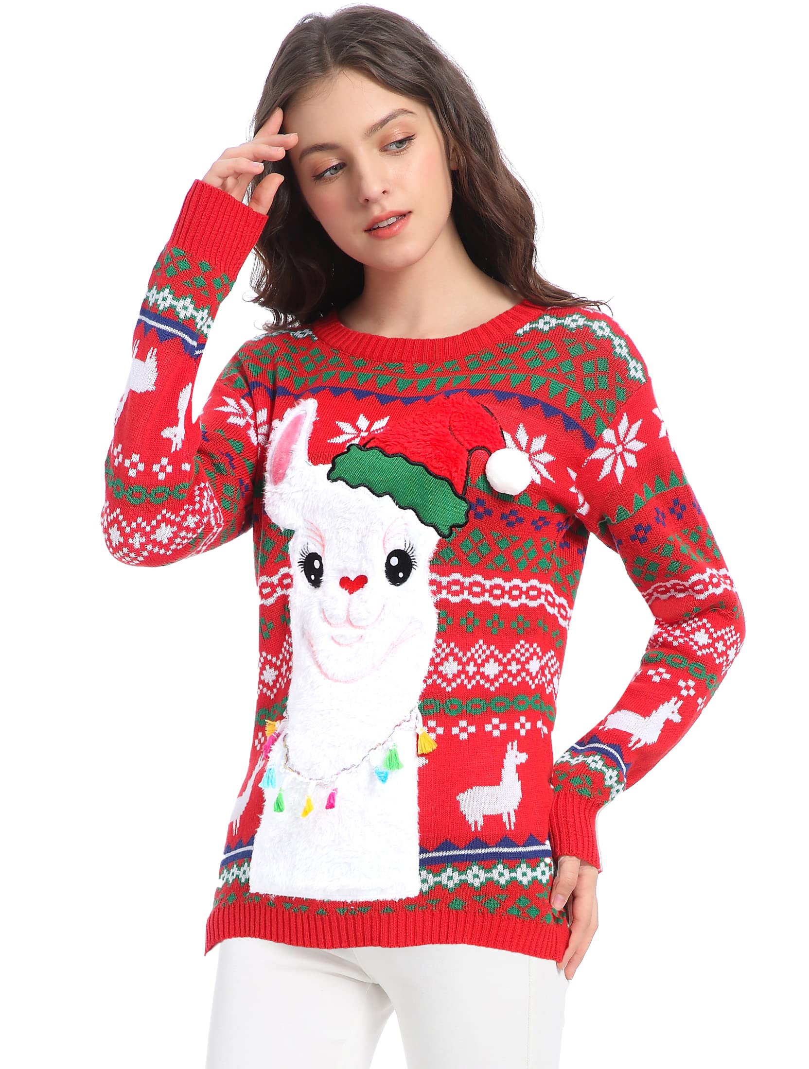 V28 Women's Ugly Christmas Sweater - Festive Reindeer Knit Pullover for Holiday Parties & Family Gatherings
