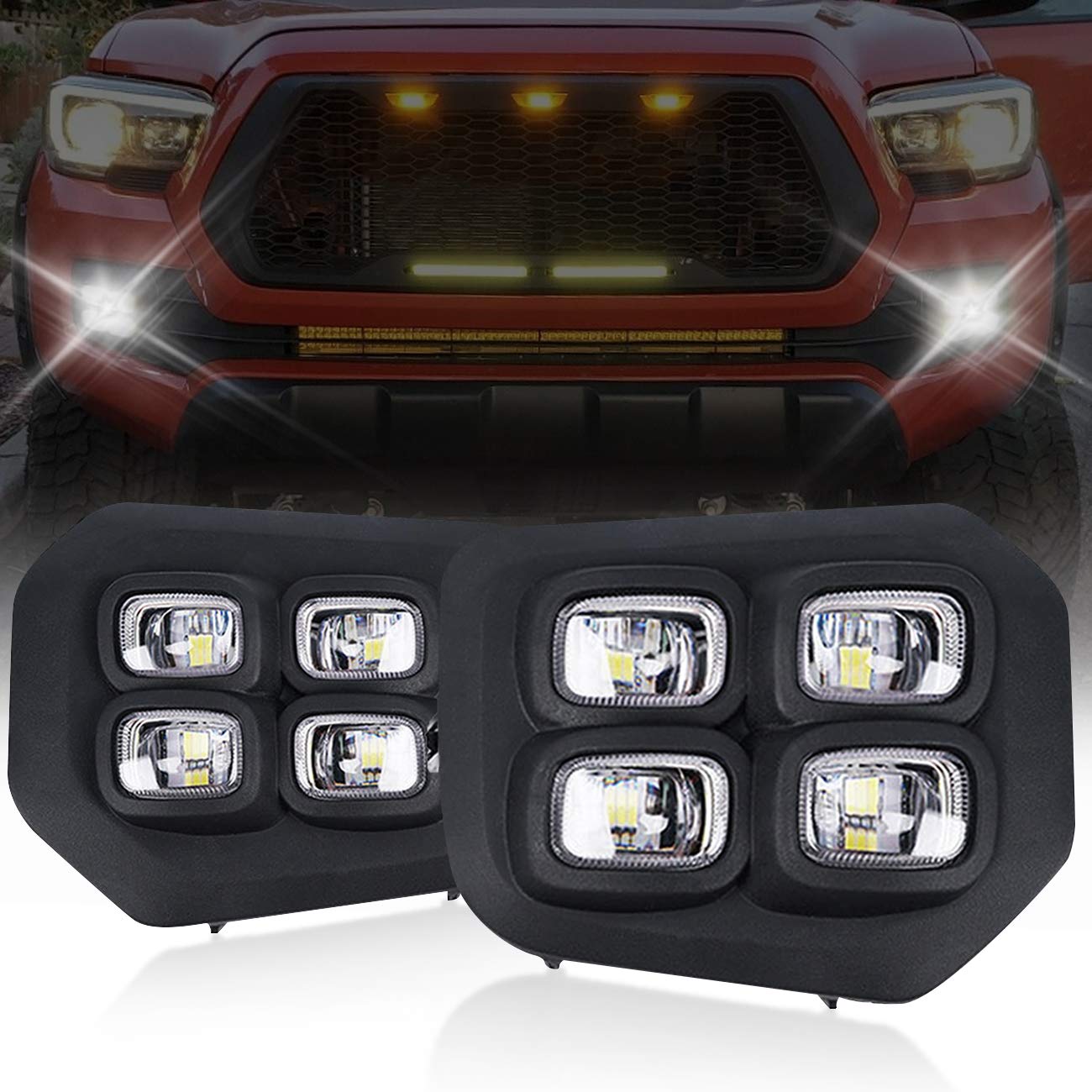 **LED Fog Lights for Toyota Tacoma 2016-2020 - DRL Fog Light Kit, Dual-Color White/Amber - Direct Replacement for Tacoma Fog Lamps - Perfect for Off-Roading & Night Driving**