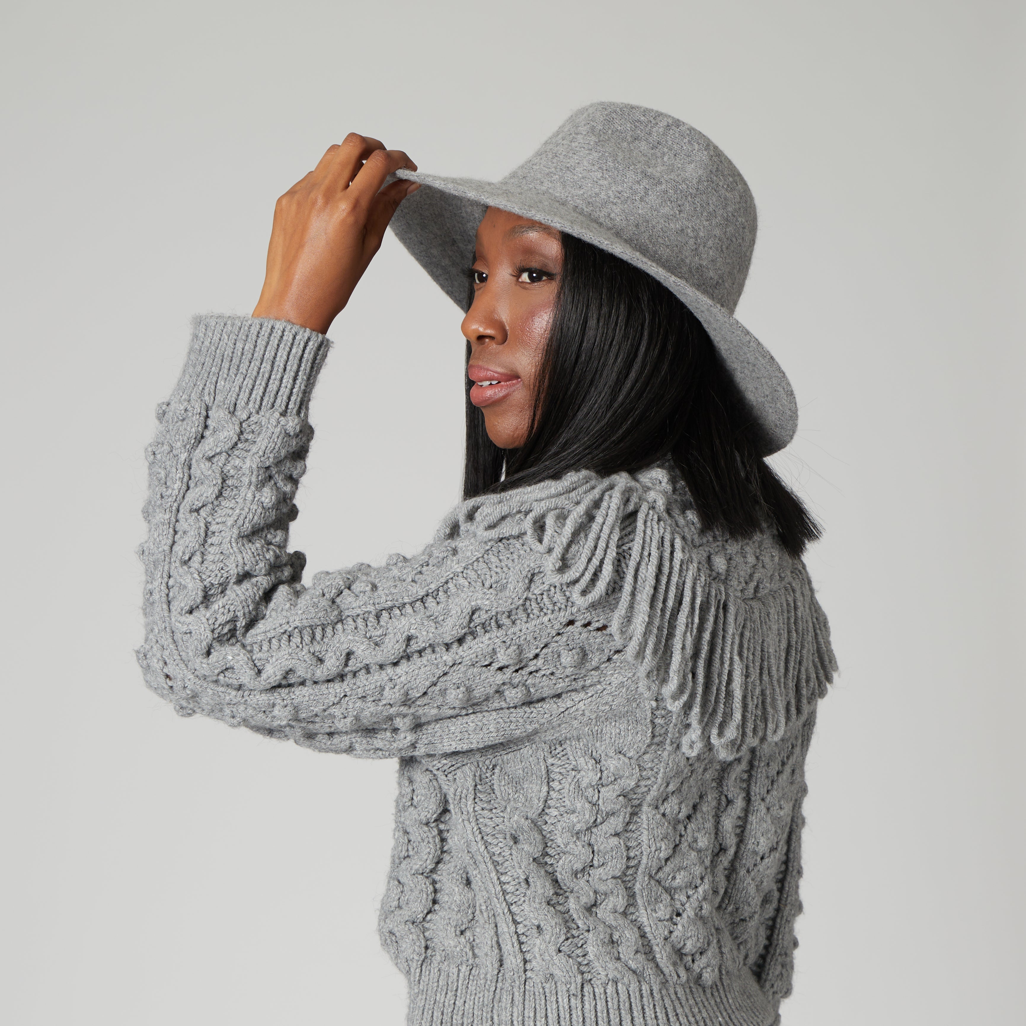 Among Stars Machine Knit Fedora Hat with Rhinestone Brim Edge - Stylish Women's Winter Fashion Accessory for Parties & Outdoor Events
