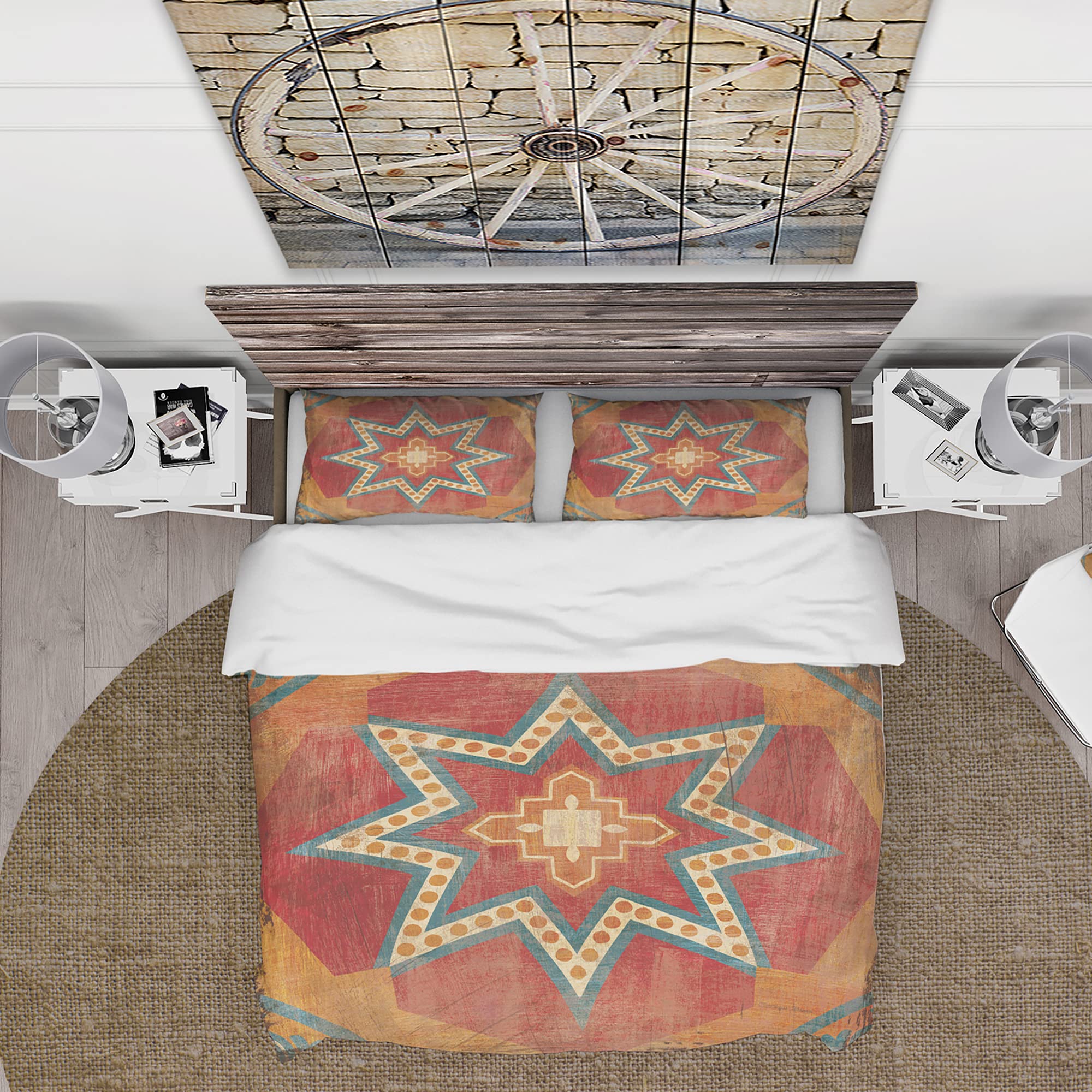 Bohemian Moroccan Orange Tiles Duvet Cover Set - Twin Size 3-Piece Abstract Bedding | All Season Bohemian & Eclectic Bedding for Teen Rooms, Guest Bedrooms & Dorm Decor