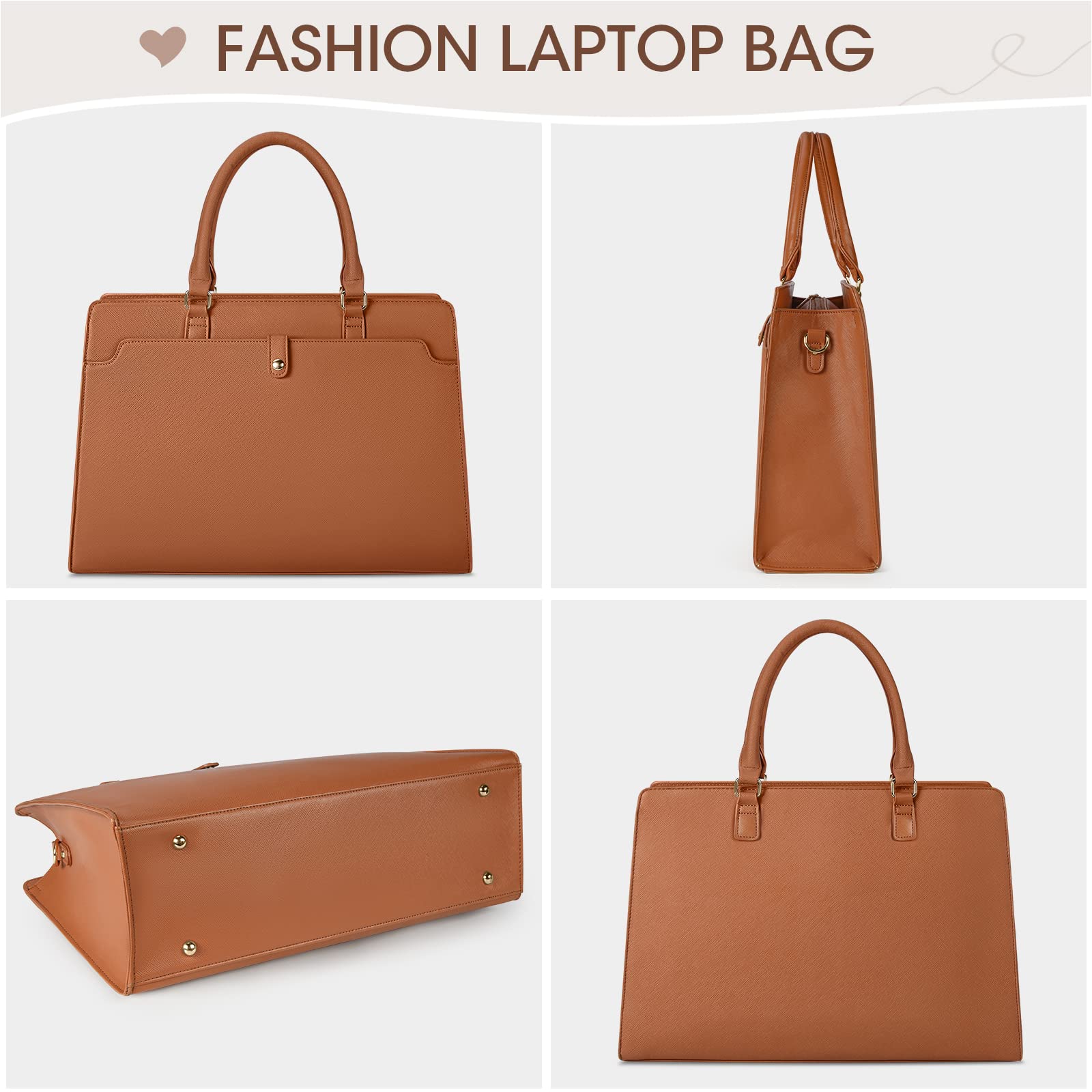 Stylish 15.6 Inch Leather Laptop Tote Bag for Women - Waterproof Large Capacity Work Bag, Professional Business Briefcase & Travel Handbag (Orange Brown) - Perfect for Office Commute, Business Trips & Daily Work Essentials