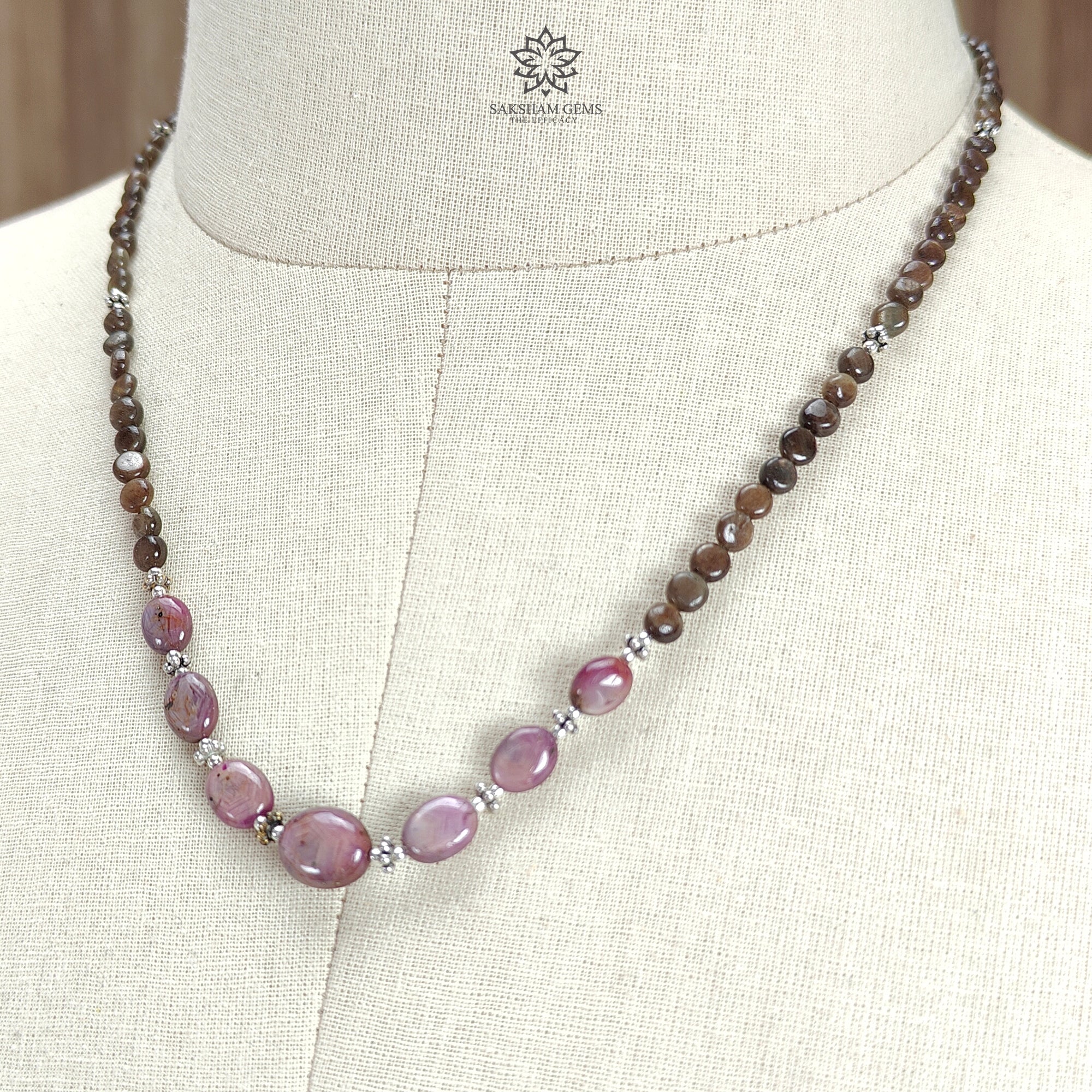Natural Golden Sapphire & Star Ruby Gemstone Beads Necklace - 80.00cts Untreated Round & Oval Beads, 925 Sterling Silver, 4mm & 5mm Sizes, 18 Inch | Elegant Jewelry for Women, Perfect for Weddings, Parties & Special Occasions