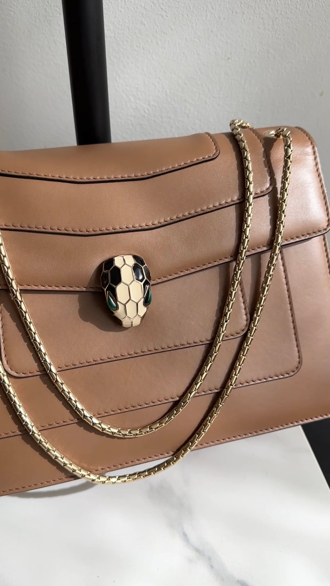Bvlgari Light Brown Leather Medium Serpenti Flap Bag - Luxury Designer Handbag for Women, Perfect for Work, Evening & Travel