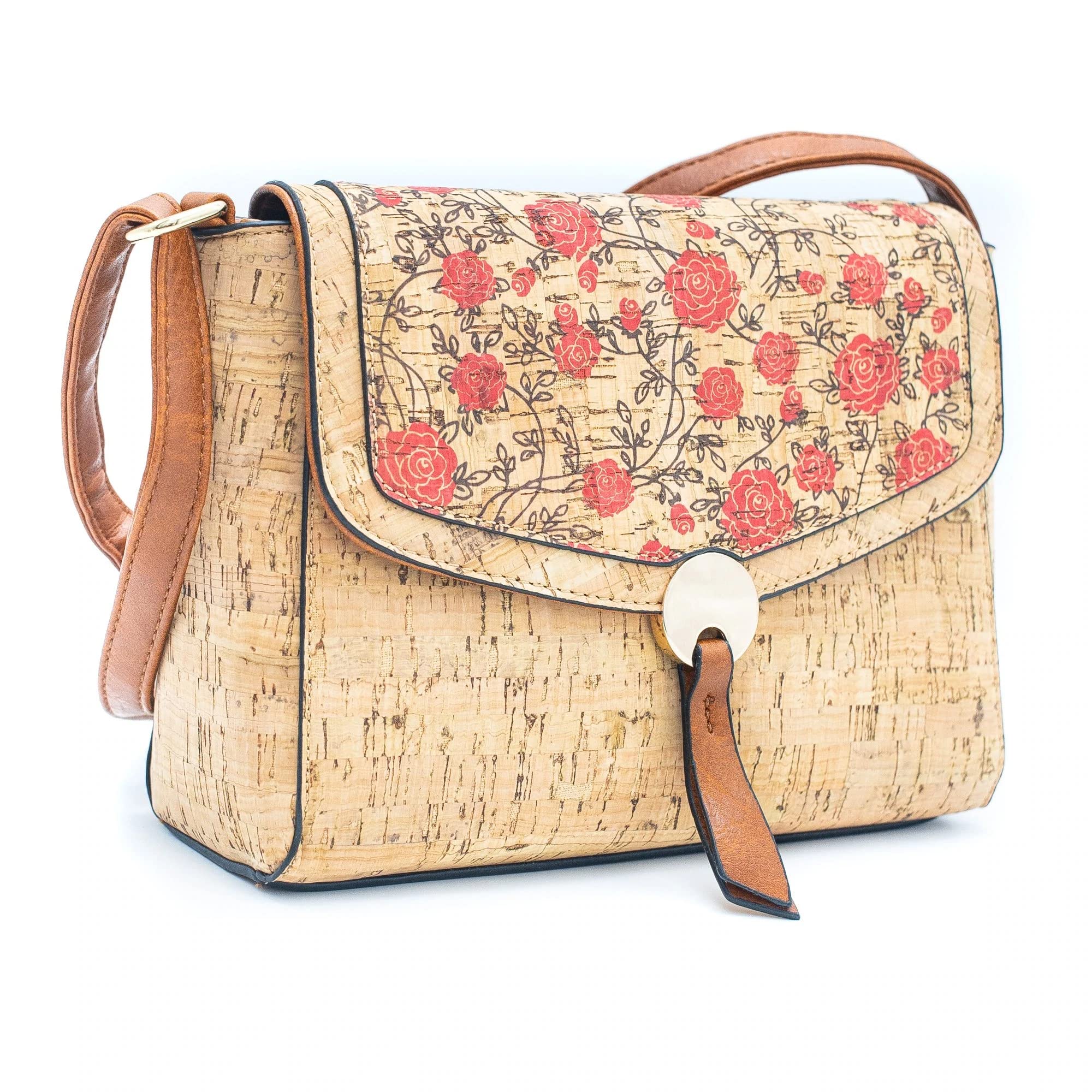 Wild Rose Natural Cork Crossbody Bag - Eco-Friendly Vegan Leather Purse for Women, Lightweight & Durable Handbag for Travel, Shopping, and Everyday Use