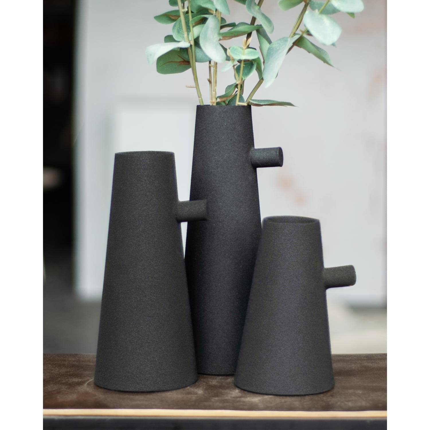 Renwil Aflynta Modern Black Iron Metal Decorative Vase Set of 3 - Elegant Home Decor for Living Room, Dining Table, Office & Wedding Centerpieces