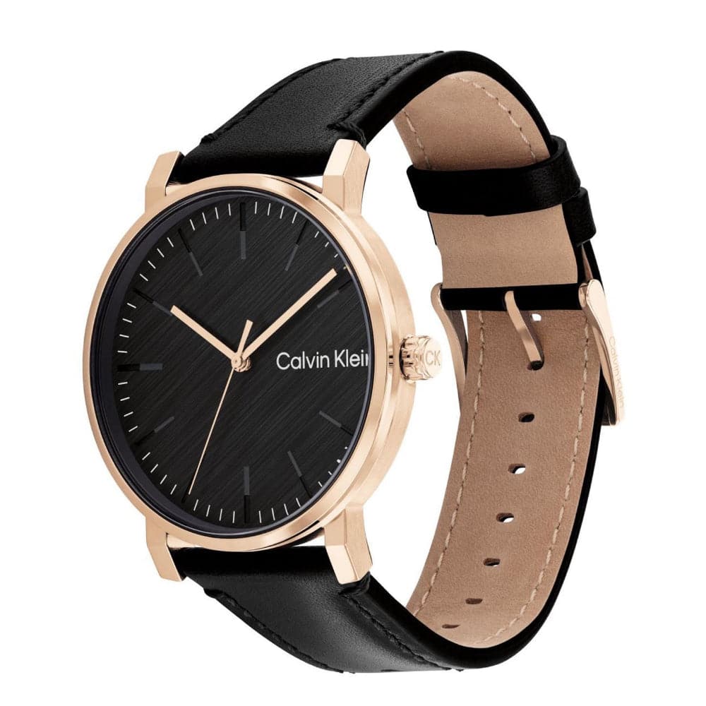 Calvin Klein Men's Black Dial Leather Strap Watch 25200318 - Stylish Dress Watch for Business & Formal Occasions