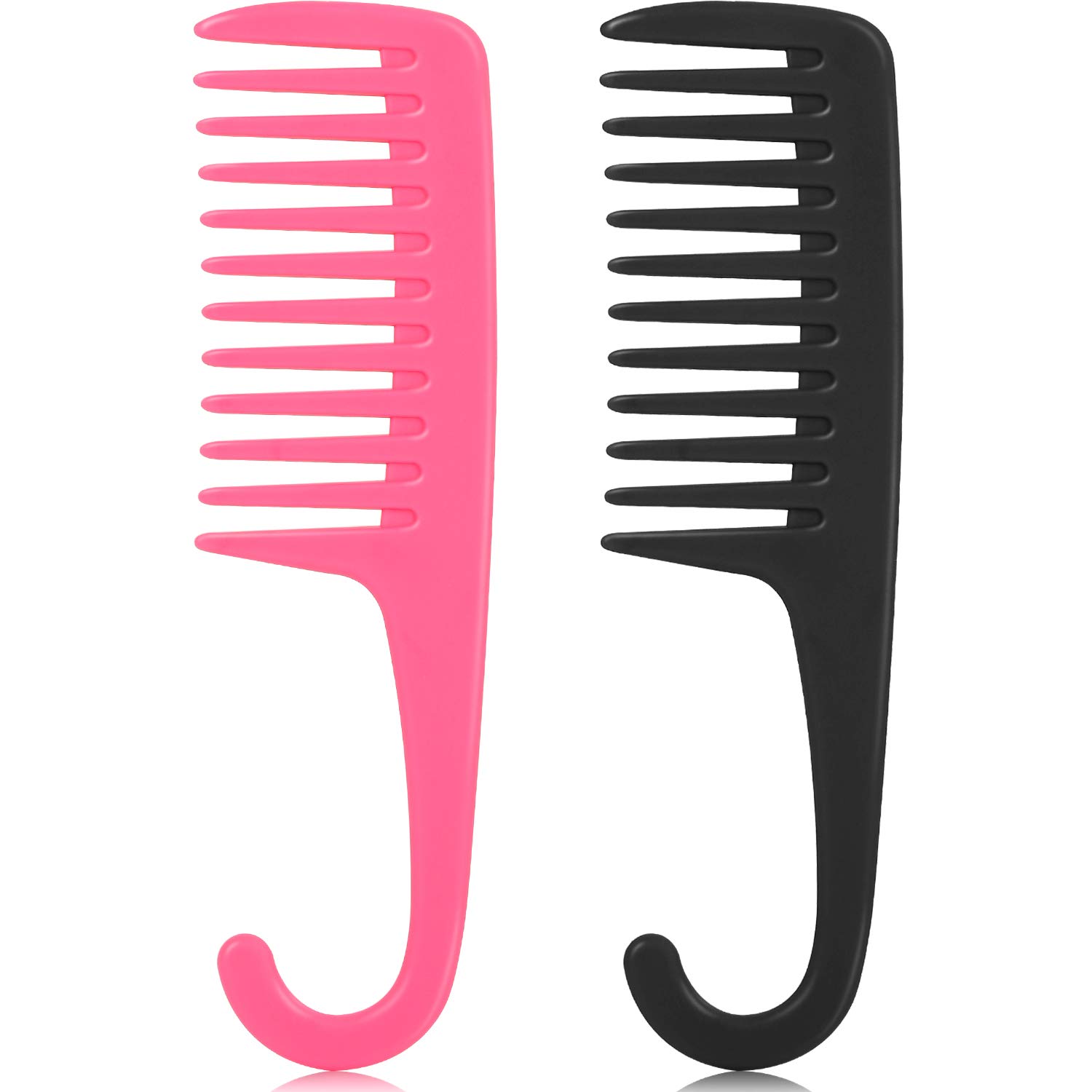 2 Pack Wide Tooth Detangling Shower Comb with Hook - Wet & Dry Hair Comb for Curly, Thick & Natural Hair - Perfect for Home, Salon & Travel Use