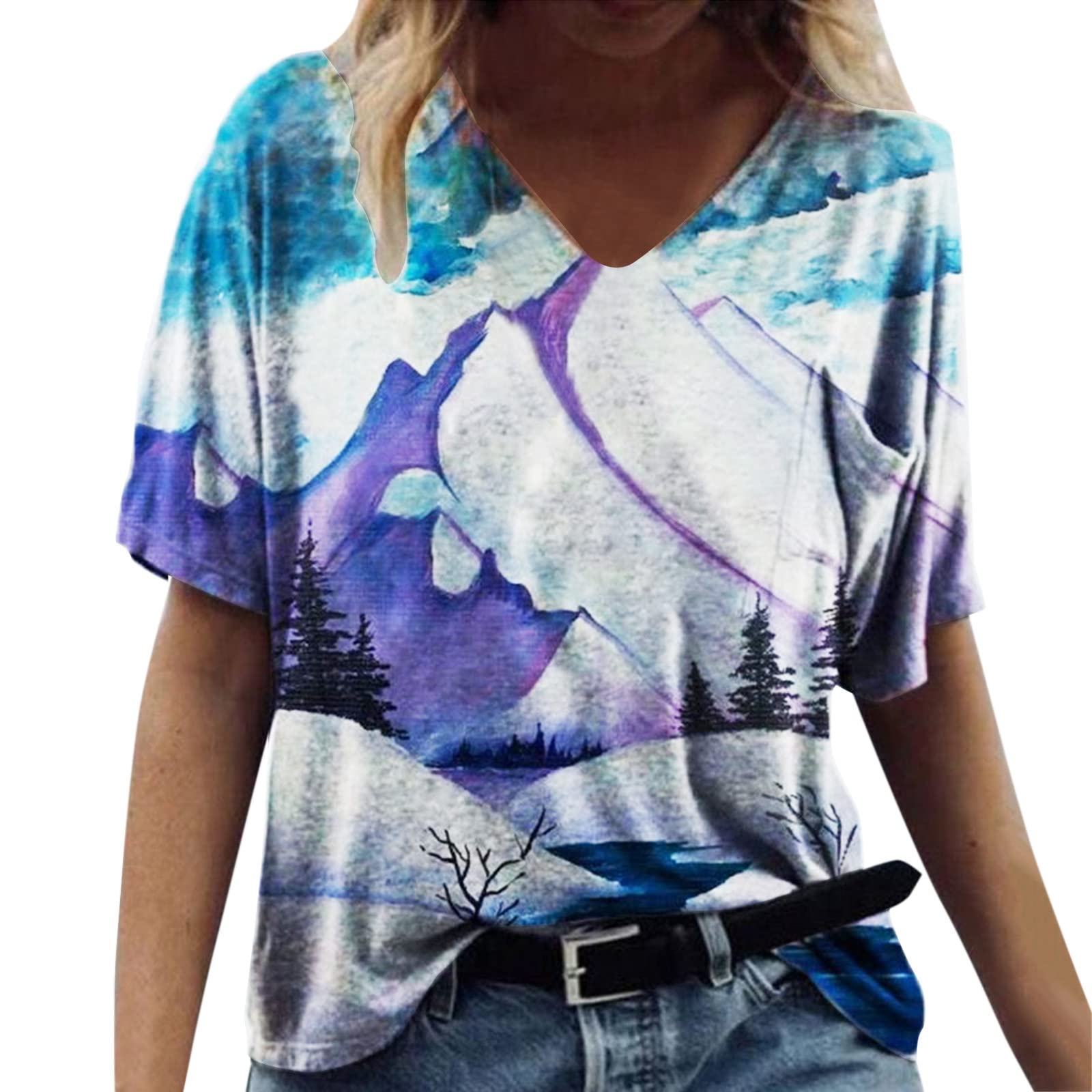 Women's V-Neck Pocket T-Shirts 5-Pack - Casual Loose Fit Plus Size Tops for Everyday Wear | Christmas Holiday Outfits, Lounge Wear & Weekend Comfort