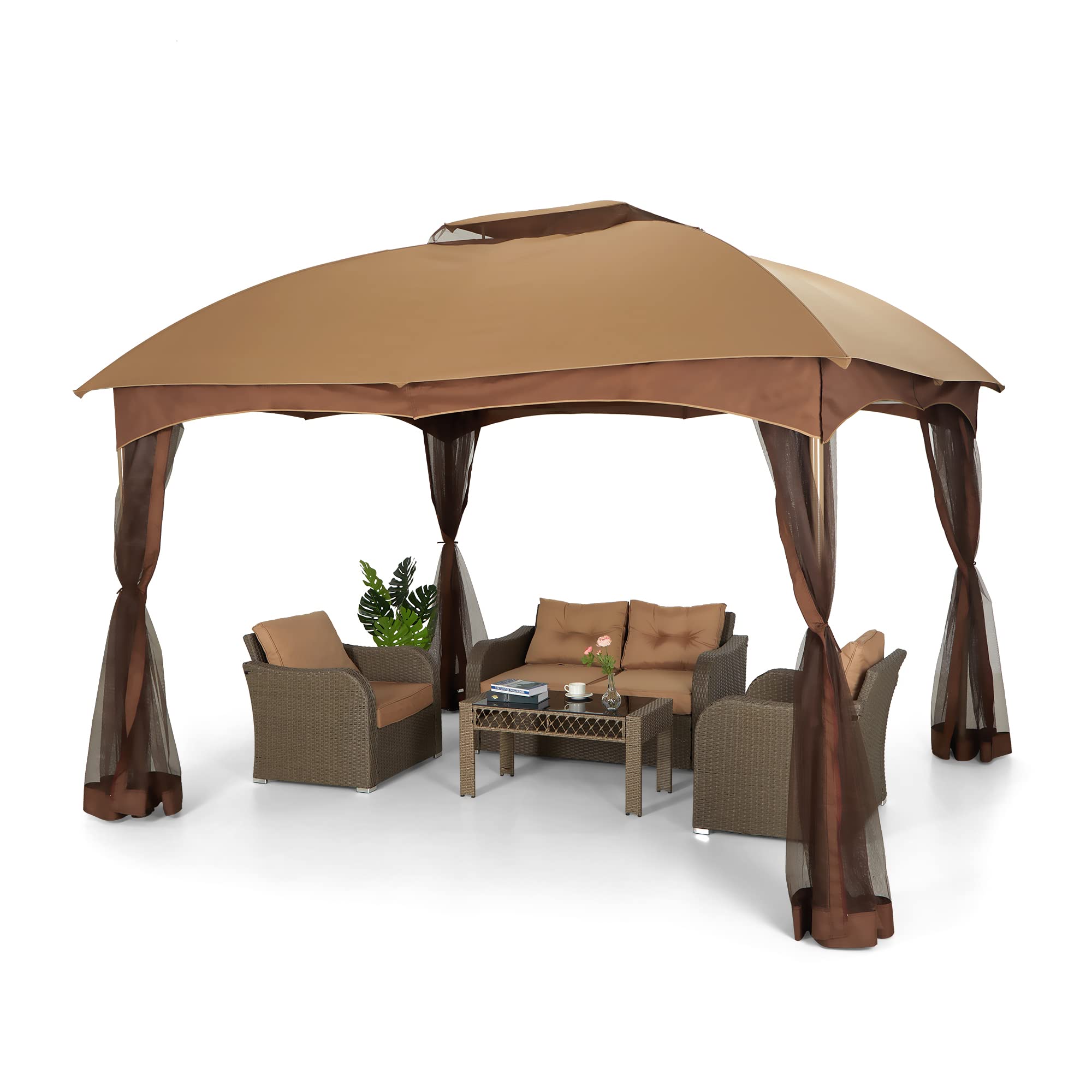 MFSTUDIO 12'x10' Heavy Duty Patio Gazebo Tent with Mosquito Net & Double Roof - Outdoor Canopy Shelter for Garden, Backyard Parties, Deck, Yard & Lawn | Perfect for Summer BBQs, Outdoor Dining & Relaxation