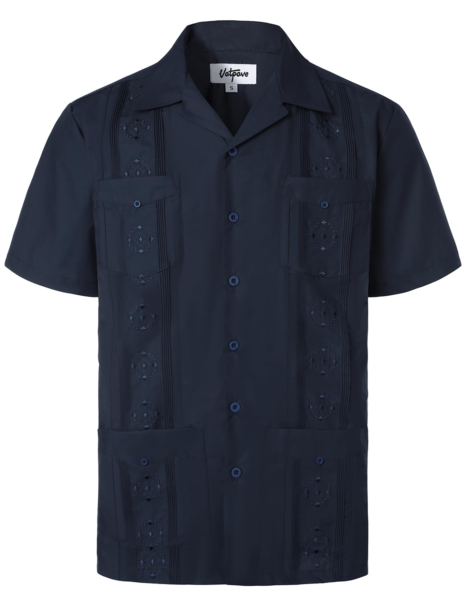 VATPAVE Men's Embroidered Cuban Guayabera Shirts | Short Sleeve Casual Button Down Shirt for Beach, Summer & Tropical Vacations | Lightweight Breathable Linen Blend Fabric
