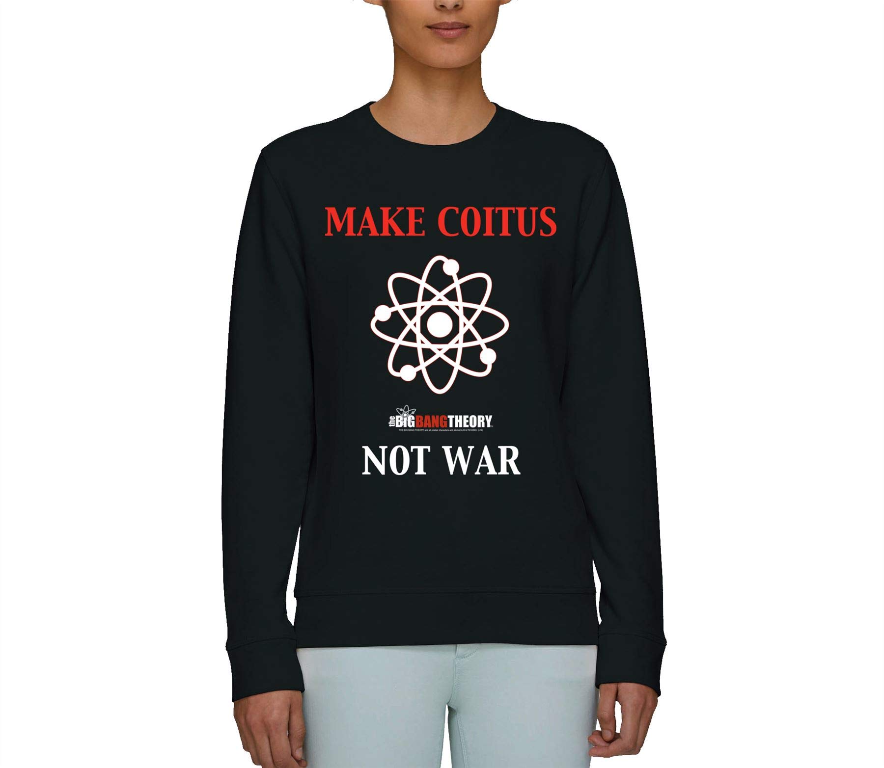 The Big Bang Theory 'Make Coitus Not War' Unisex Black Sweatshirt | Adult Casual Pullover | TV Show Merchandise & Fan Gift for Everyday Wear