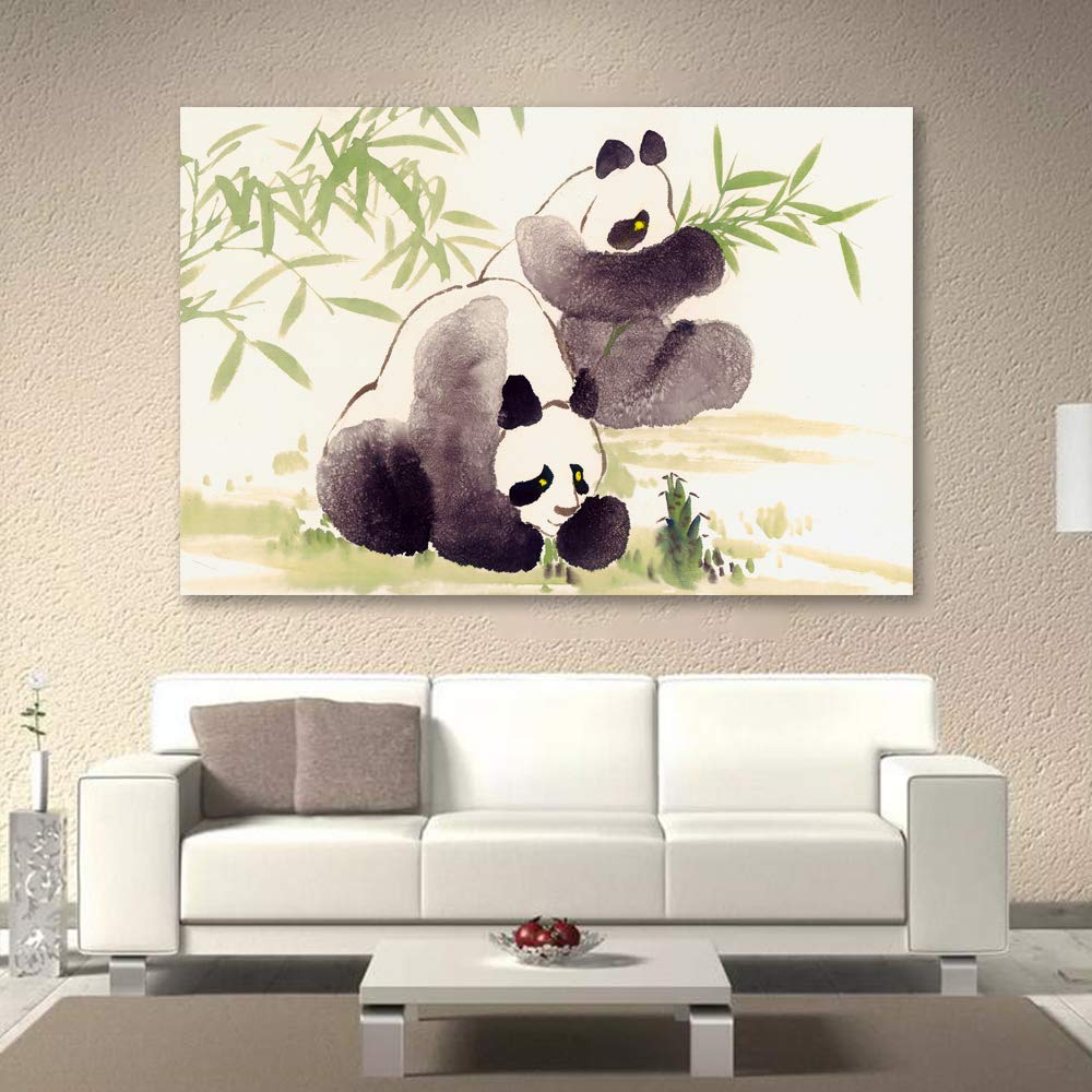 Wall26 Canvas Wall Art - Panda with Bamboo Giclee Painting - 16x24 Inches - Perfect for Bedroom, Living Room, Nursery, and Office Decor