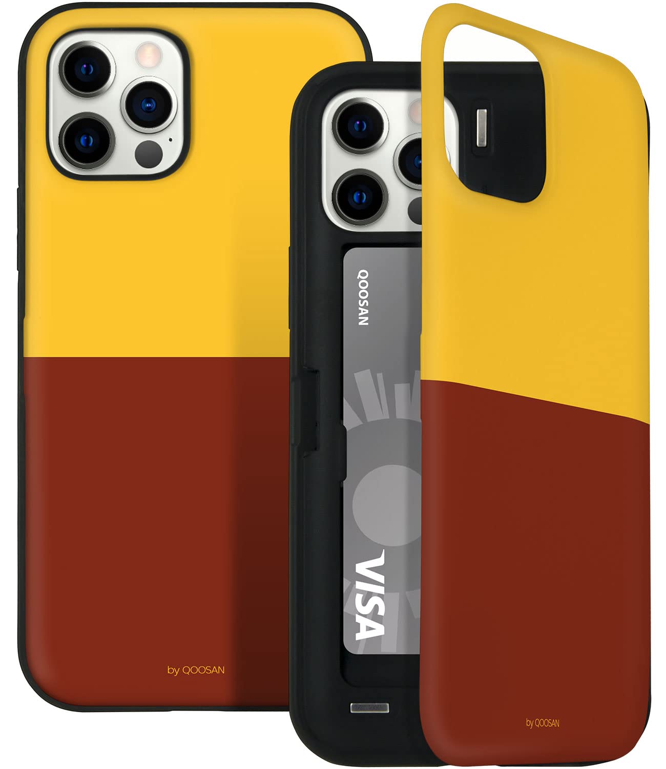 Qoosan iPhone 12/12 Pro (6.1 inch) Slim Wallet Case with Card Holder & Mirror - Protective Phone Cover in Yellow | Perfect for Everyday Use, Travel & Hands-Free Convenience