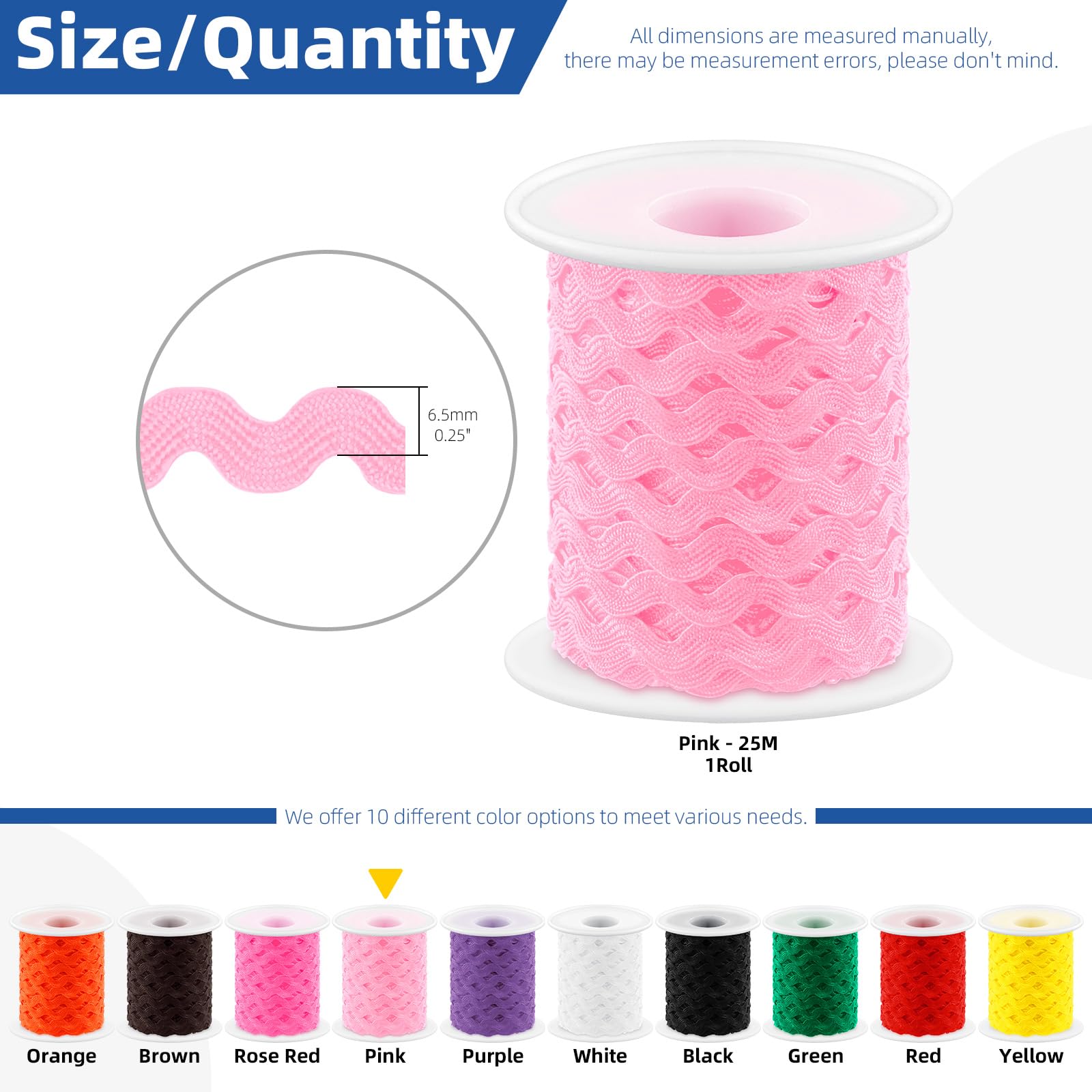 Glarks 1Pcs 27Yard/25M Pink Rick Rack Trim Ribbon - Wavy Sewing Fringe for DIY Crafts, Wedding Dresses, Bridal Decor, Party Supplies & Gift Wrapping - Perfect for Costume Design, Scrapbooking and Home Decoration