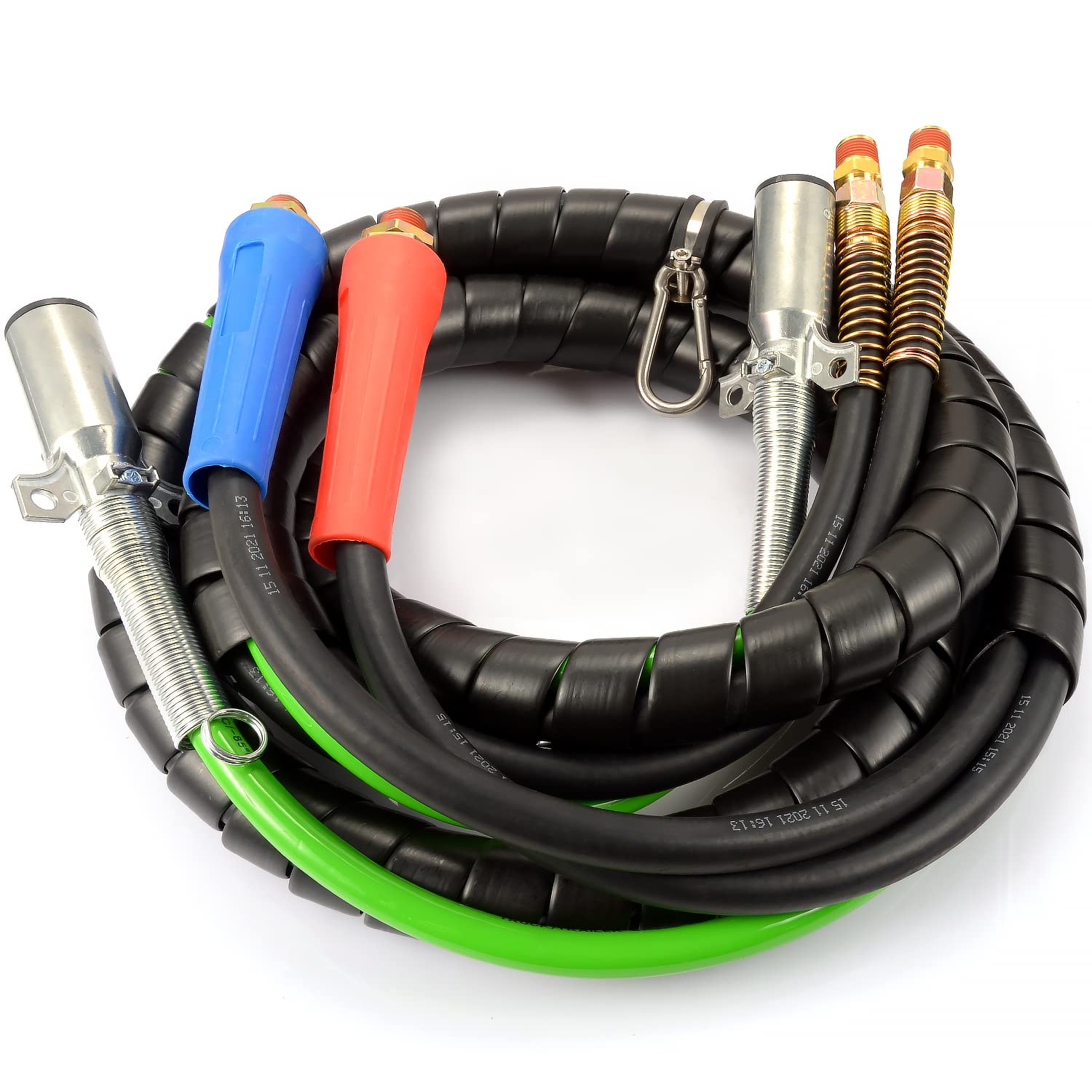 12ft 3-in-1 Wrap Air Power Line with 7-Way Glad Hand Air Hose | ABS Semi Truck Air Hose & Electrical Line Assemblies for Semi Trucks, Trailers & Tractors (TR813215) | Heavy Duty Commercial Vehicle Air Brake System Solution