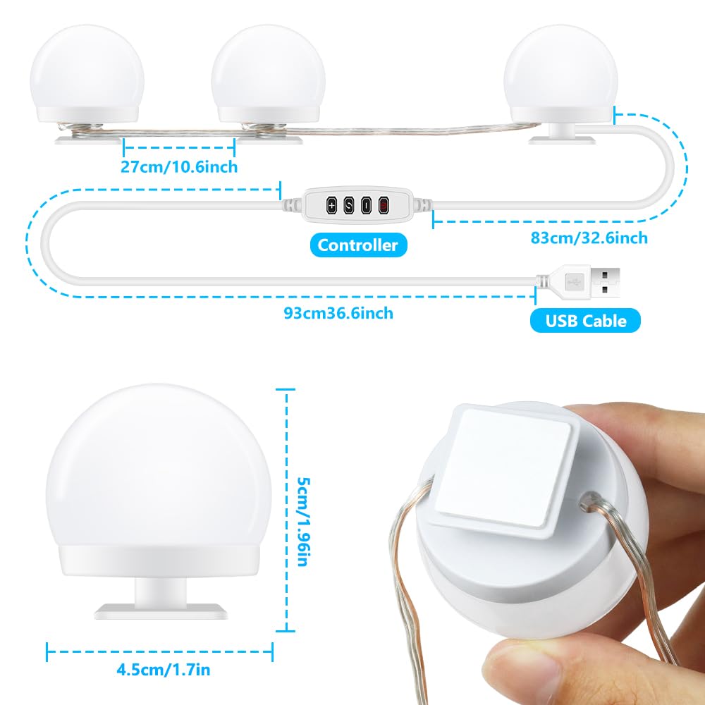 YGS-Tech 14 Bulb Dimmable Hollywood Style LED Vanity Mirror Lights - USB Powered Makeup Mirror Lighting with 3 Color Modes & 10 Brightness Levels - Perfect for Bedroom Dresser, Bathroom Vanity, and Professional Makeup Studio