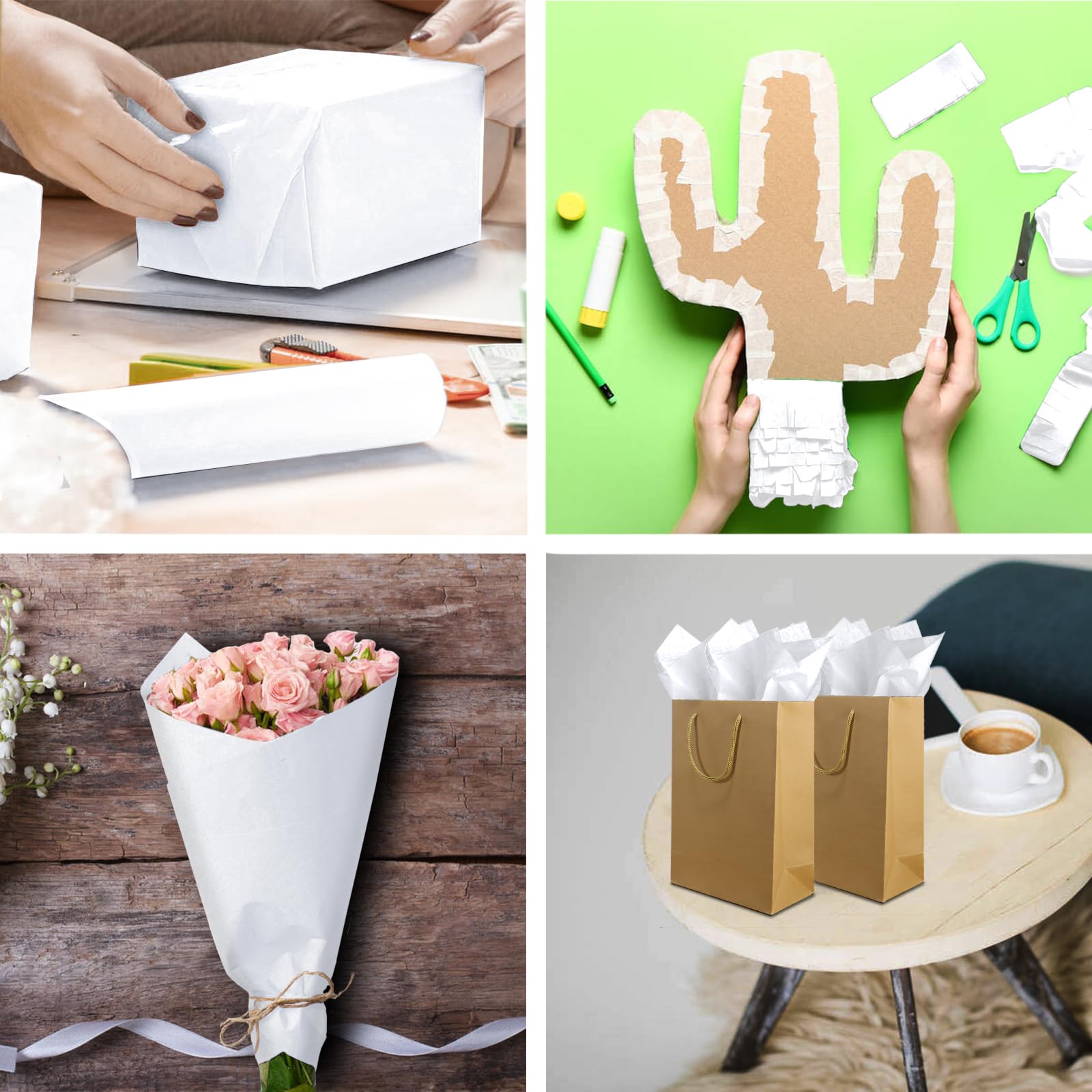 JKOPNSR 120 Sheets White Tissue Paper 20x14 Inches - Bulk Wrapping Paper for Gift Bags, DIY Crafts, Birthday, Baby Shower, Bridal & Wedding Decorations - Perfect for Party Favors, Gift Wrapping & Craft Projects