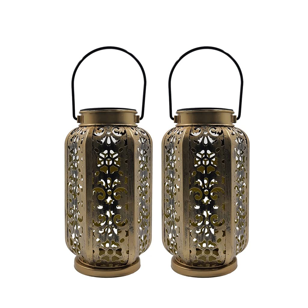 2-Pack Metallic Solar Lanterns for Outdoor Garden & Pathway Lighting - Waterproof Hollow Design for Yard, Lawn, and Hanging Decorations - Perfect for Patio, Walkway, and Landscape Illumination