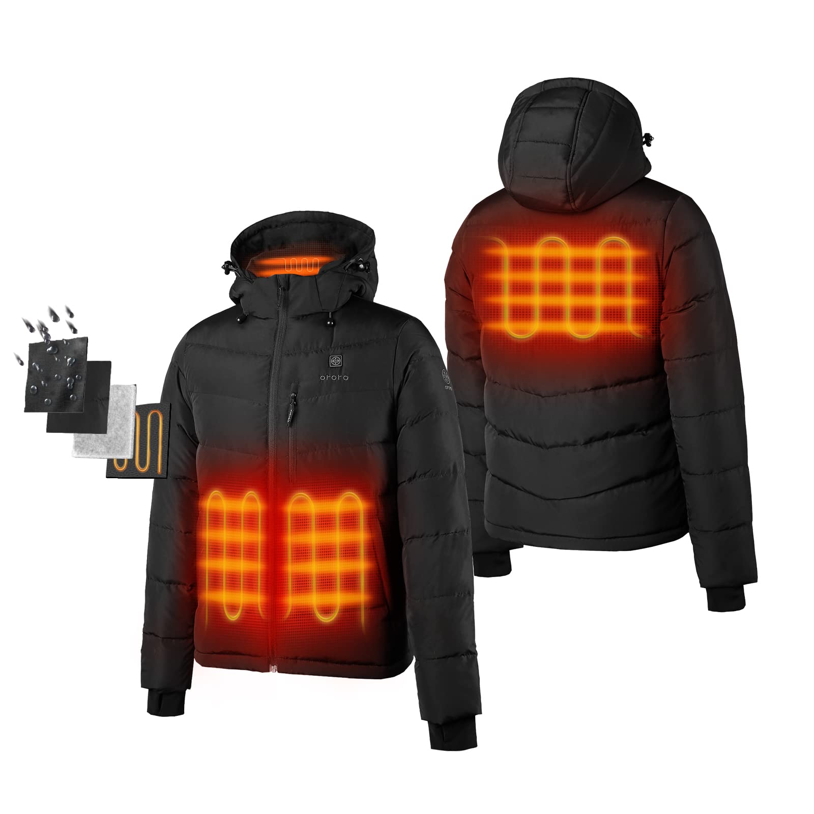 ORORO Men's Heated Down Jacket with Rechargeable Battery - Lightweight Winter Heated Coat for Cold Weather, Outdoor Activities & Work | USB-Powered Warm Jacket for Hunting, Skiing & Commuting