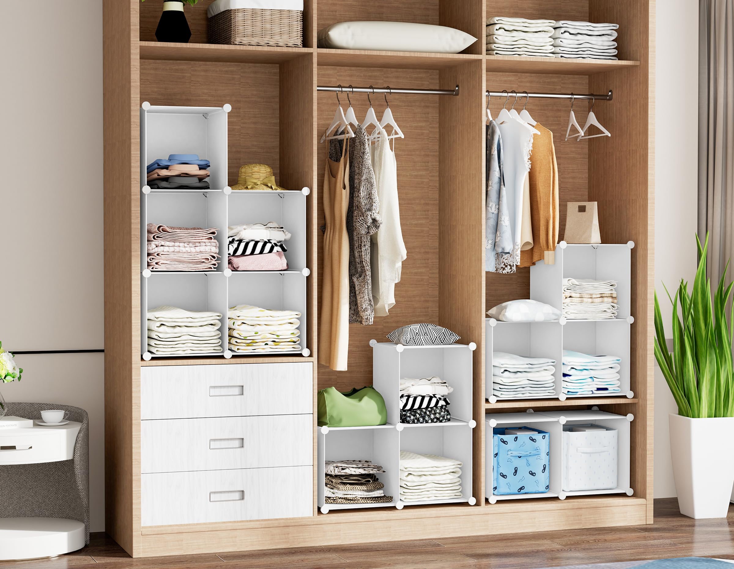 HOMIDEC 20-Cube Storage Shelf Organizer - 11.8x11.8x11.8 Inch Multifunctional Bookshelf with Metal Hammer for Kids Room, Closet, Bedroom, Bathroom - Perfect for Toy Storage, Book Display & Home Organization