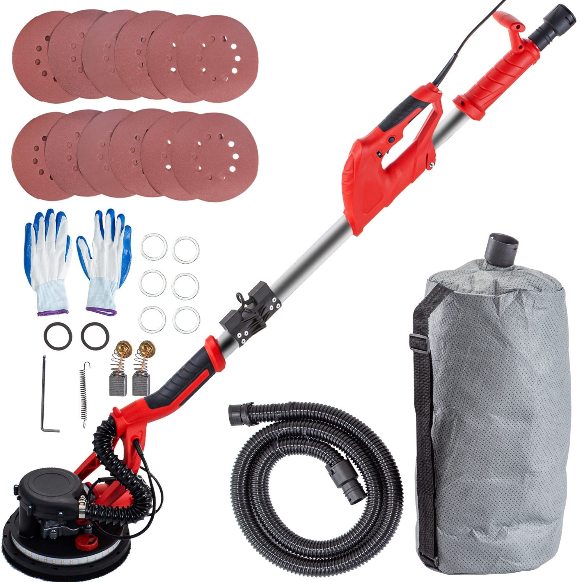Mophorn 850W Electric Drywall Sander with LED Light & Vacuum Bag - Variable Speed 800-1750 RPM, Telescopic Handle & Foldable Design for Sheetrock Sanding - Perfect for Home Renovation, DIY Projects & Professional Wall Finishing