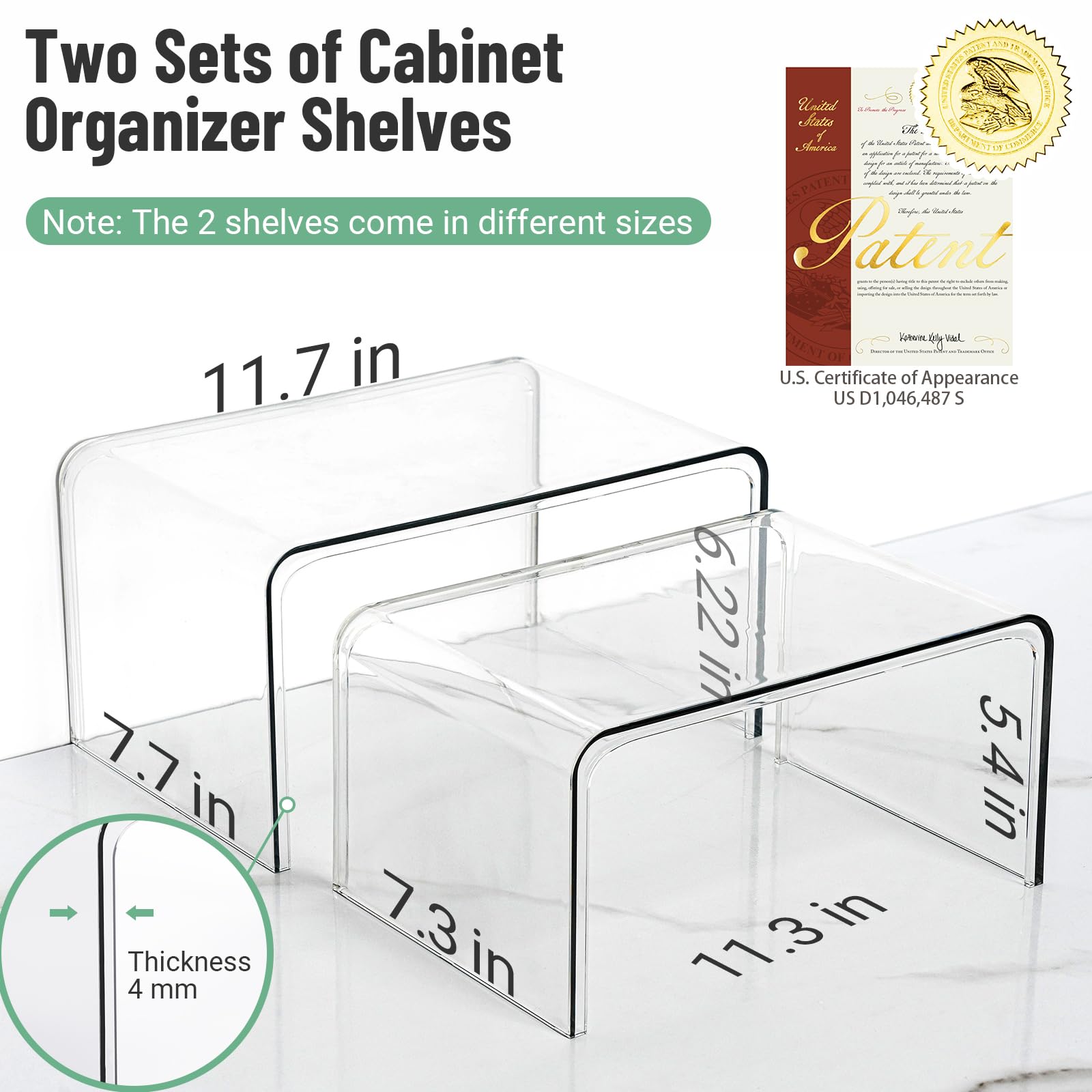 Clear Cabinet Organizer Set of 2 - Kitchen Shelf Organizer for Pantry, Spice Storage & Countertop Display - Space Saving Room Decor for Desk & Cabinet Organization - Perfect for Home, Office & Dorm Use