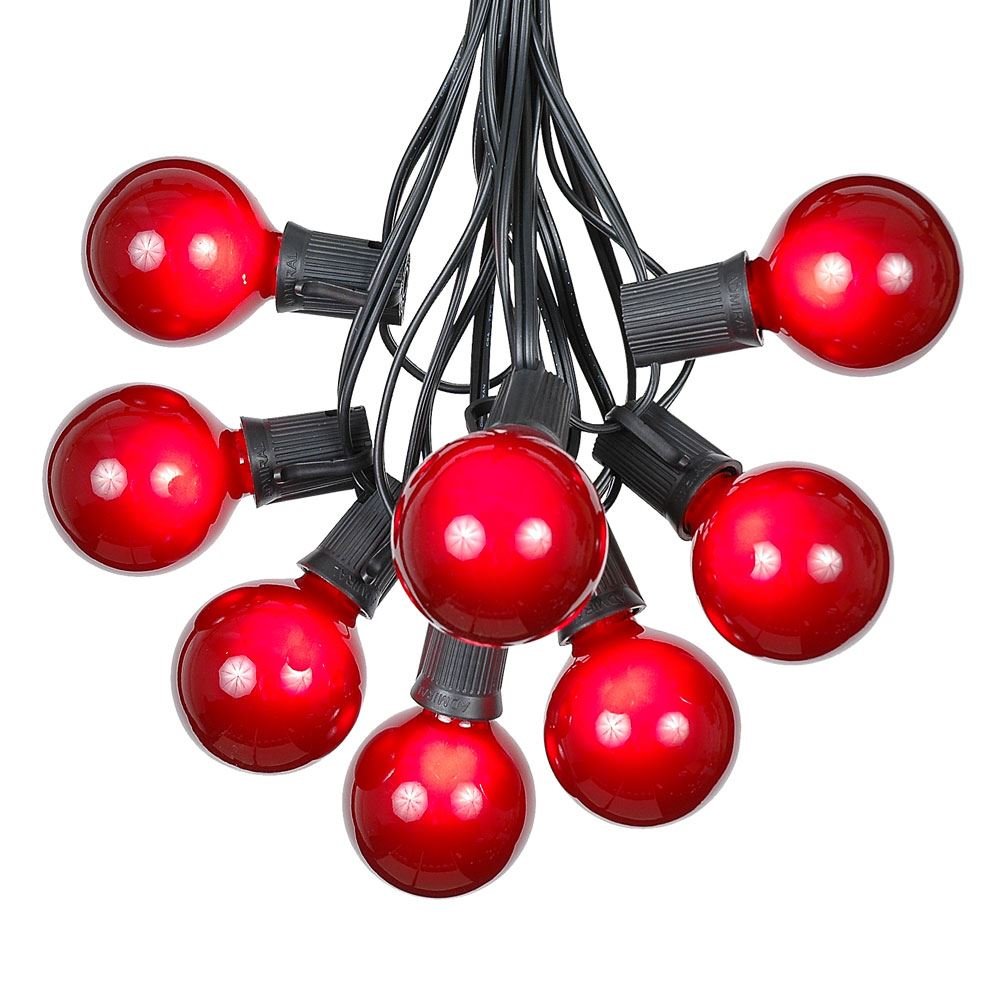 100 Foot G50 Outdoor Patio String Lights with 125 Red Globe Bulbs - Commercial Grade Indoor/Outdoor Hanging Lights for Market, Bistro, Café, Garden & Wedding Decor - C9/E17 Base Black Wire - Weatherproof & Shatterproof