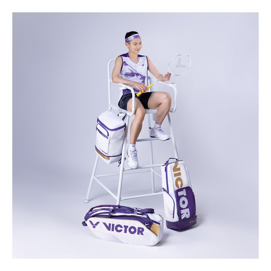 Victor BR9213TTY AJ 6-Piece Tennis Racket Bag - Bright White & Medium Purple | Perfect for Tennis Players & Sports Enthusiasts | Great for Court, Gym & Travel Use