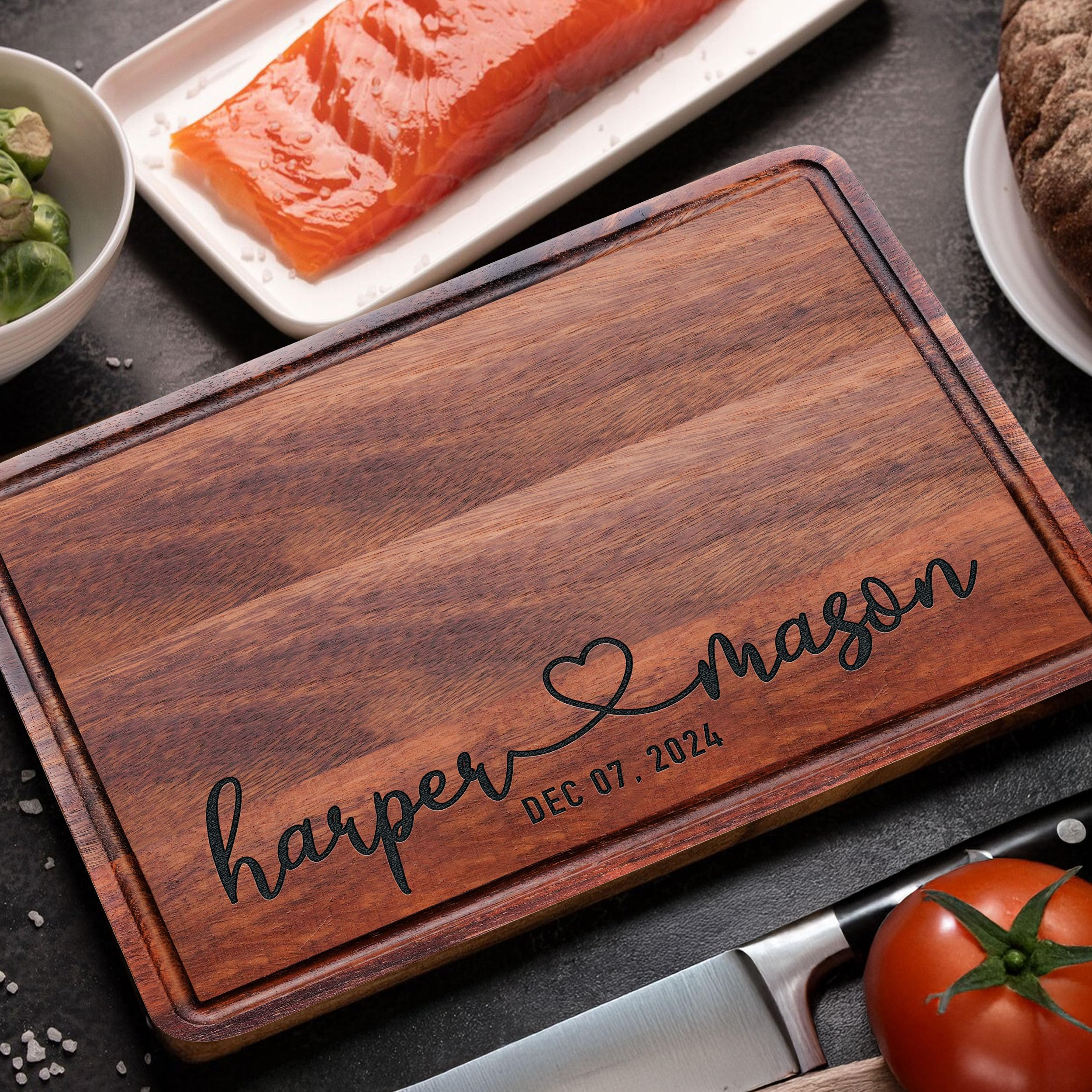 Personalized Engraved Wooden Cutting Board for Couples - Custom Anniversary Wedding Engagement Gift for Men Women Parents - Perfect for Christmas Housewarming & Romantic Dinners - Unique Wedding Gift Idea for Couples
