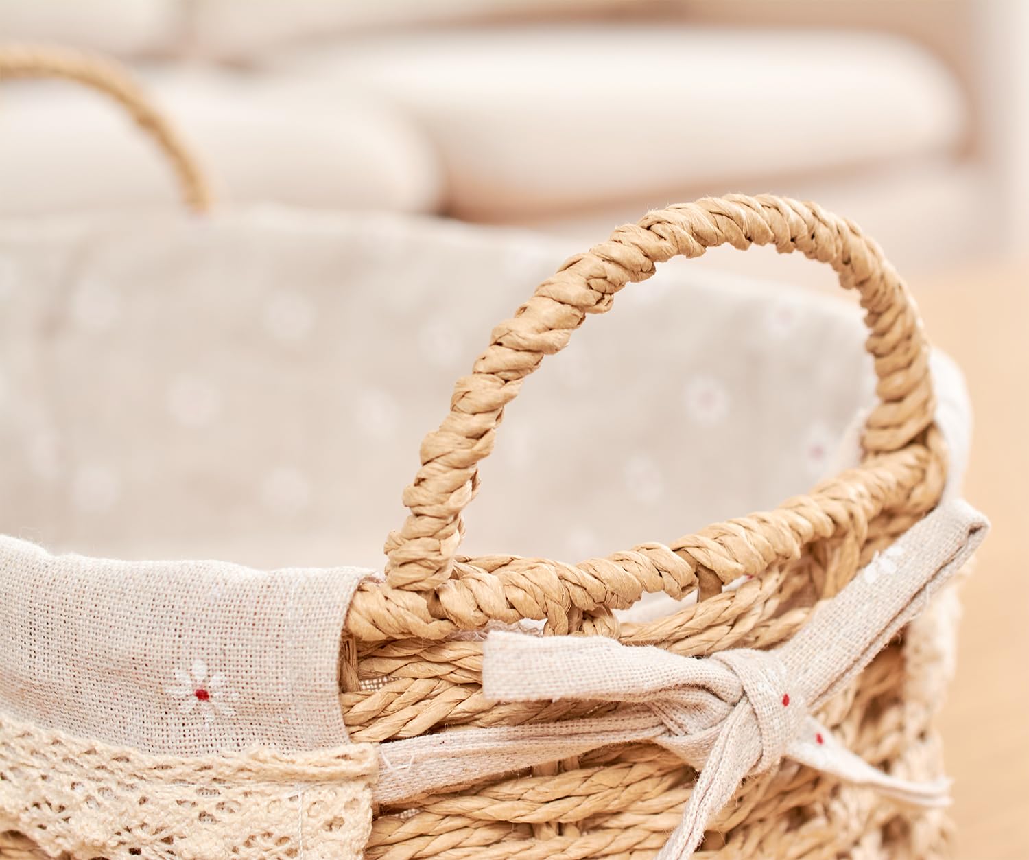 GIB Wicker Storage Baskets Set of 2 - Natural Paper Rope Woven Organizing Bins with Handles & Liners for Shelves | Decorative Small Woven Baskets for Home, Bathroom & Kitchen Organization | Perfect for Storage, Serving & Display