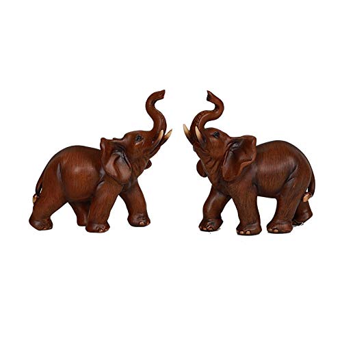 Pacific Giftware Set of 2 Wooden Elephant Figurines - Lucky Home Decor Statues for Living Room, Office & Feng Shui