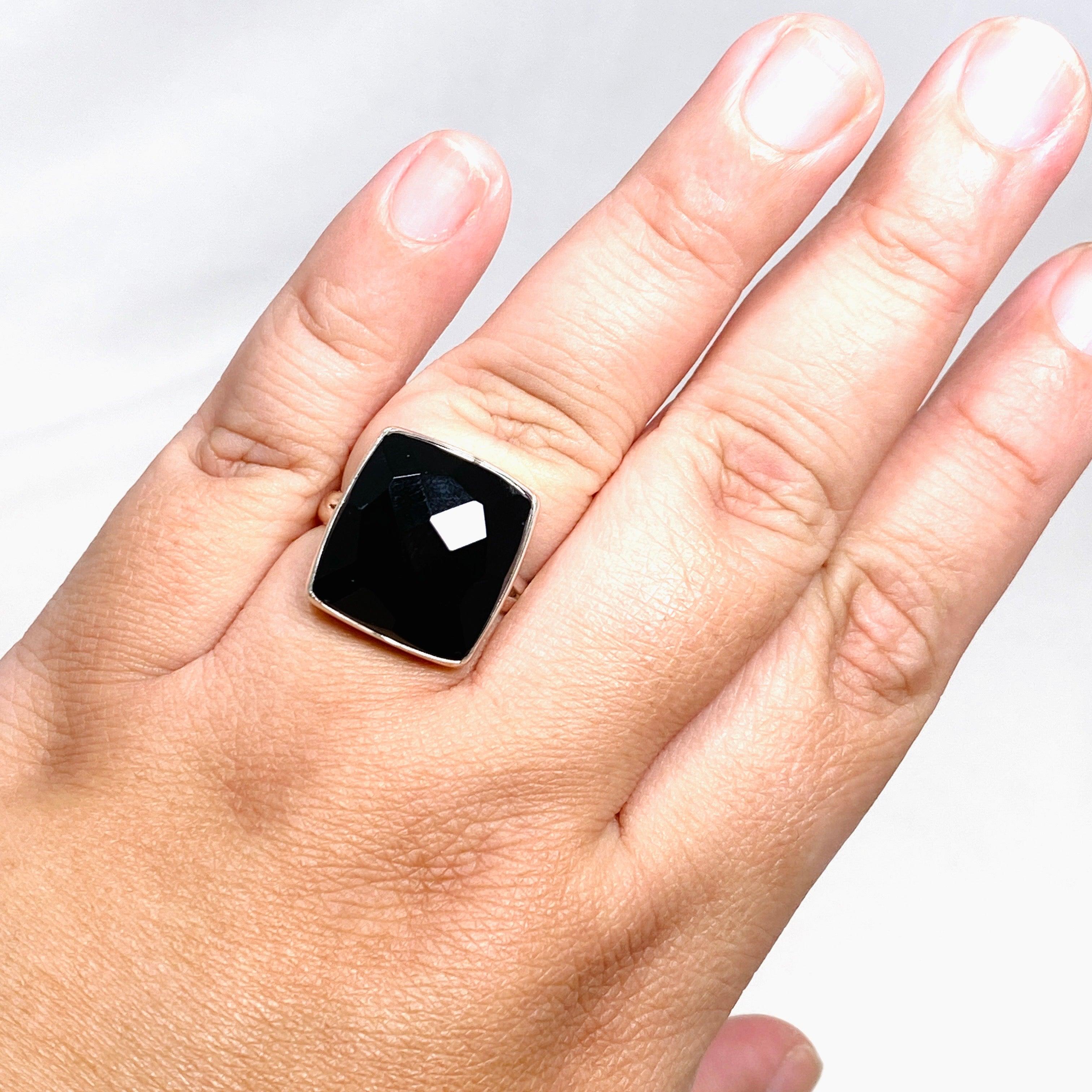Black Onyx Faceted Square Ring - Size 11 - KRGJ2991 - Elegant Jewelry for Women, Perfect for Weddings, Parties & Special Occasions