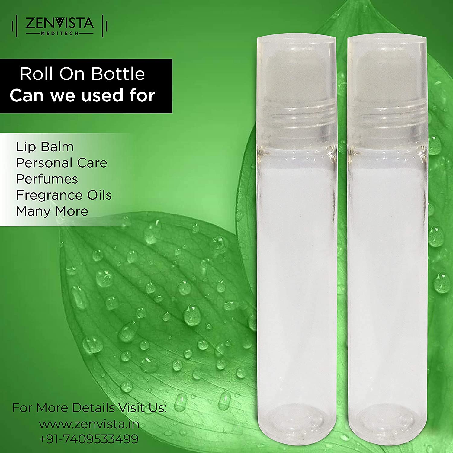 Zenvista Meditech Roll On Bottles - 20 Pack Empty Refillable Essential Oil Containers for Aromatherapy, DIY Skincare & Travel Size Liquids | Reusable Multi-Purpose Glass Bottles with Stainless Steel Roller Balls