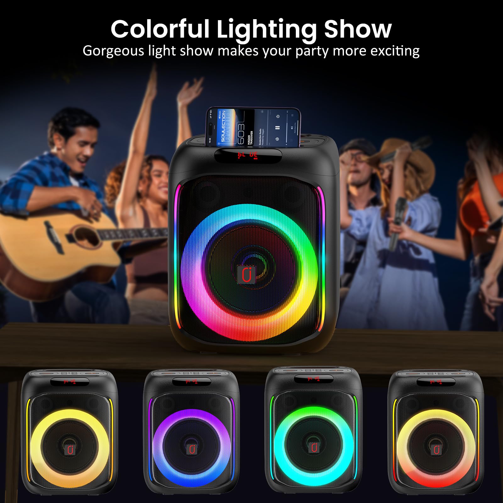Wireless Karaoke Machine with 2 Microphones - Bluetooth Party Speaker, Dual HD Stereo Sound, TWS/TF/USB Support (T16-T) - Perfect for Home Parties, Family Gatherings & Entertainment
