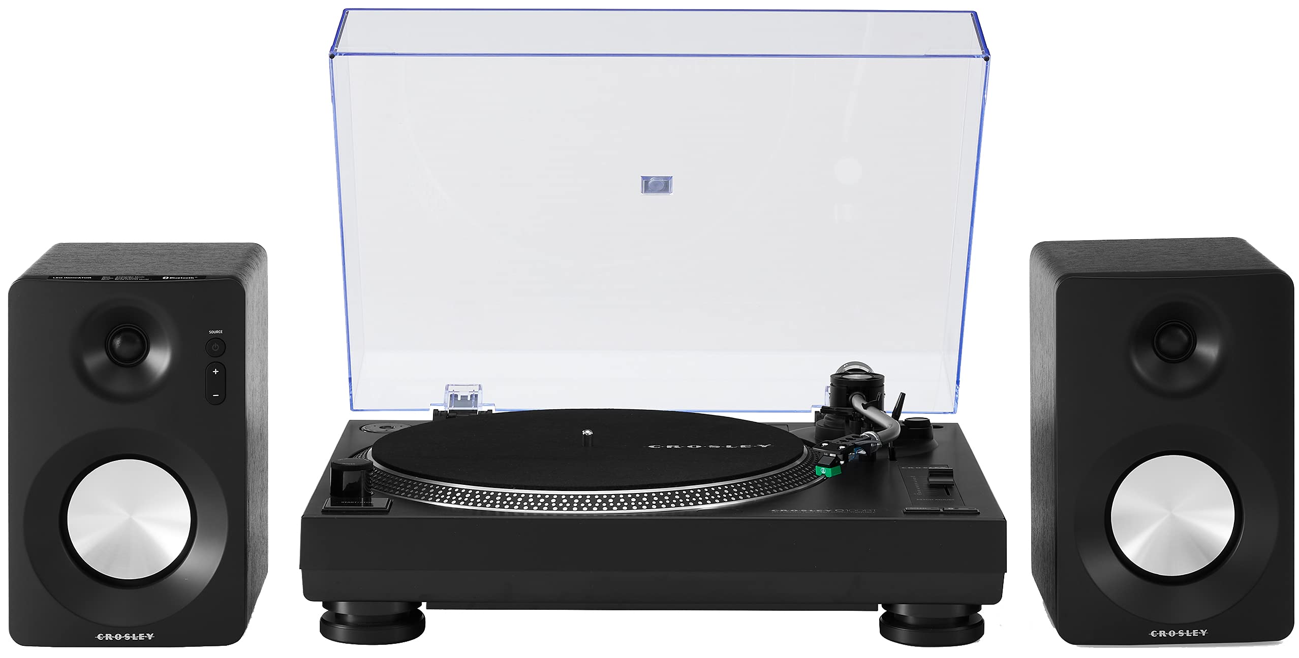 Crosley KT100BT-BK Belt-Drive Bluetooth Turntable Stereo System with Built-in Speakers - Vintage Vinyl Record Player for Home & Office, Black | Perfect for Music Lovers & Retro Decor