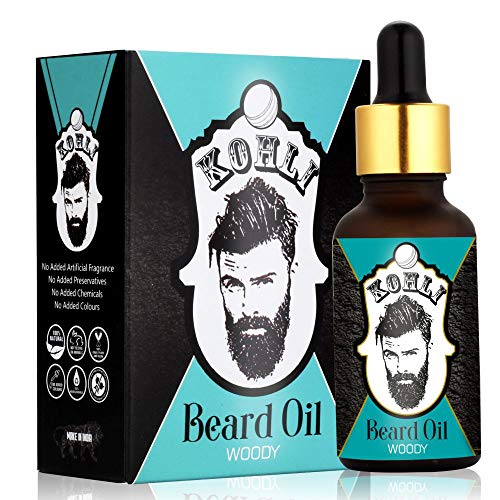 KOHLI Natural Beard Growth Oil with Sandalwood & Argan - 9 Essential Oils for Thicker Facial Hair - 30ml Bottle - Promotes Healthy Beard Growth for Men - Perfect for Daily Grooming & Styling Routine