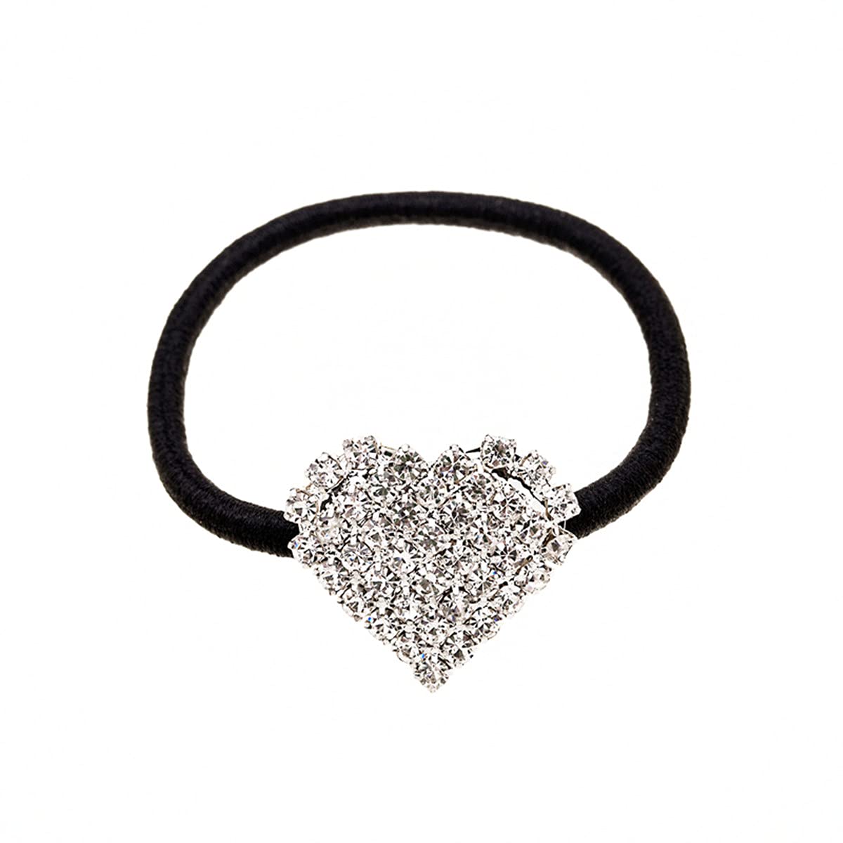Bling Crystal Rhinestone Hair Ties for Women - Silver Heart Hair Accessories for Party & Wedding