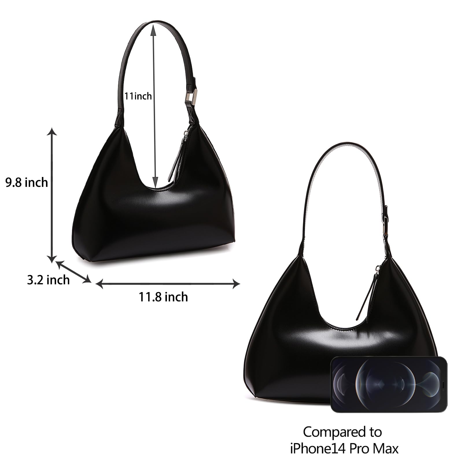 Stylish Leather Shoulder Bag for Women - Black & White Crescent Purse | Fashionable Crossbody Handbag for Work, Travel & Daily Use