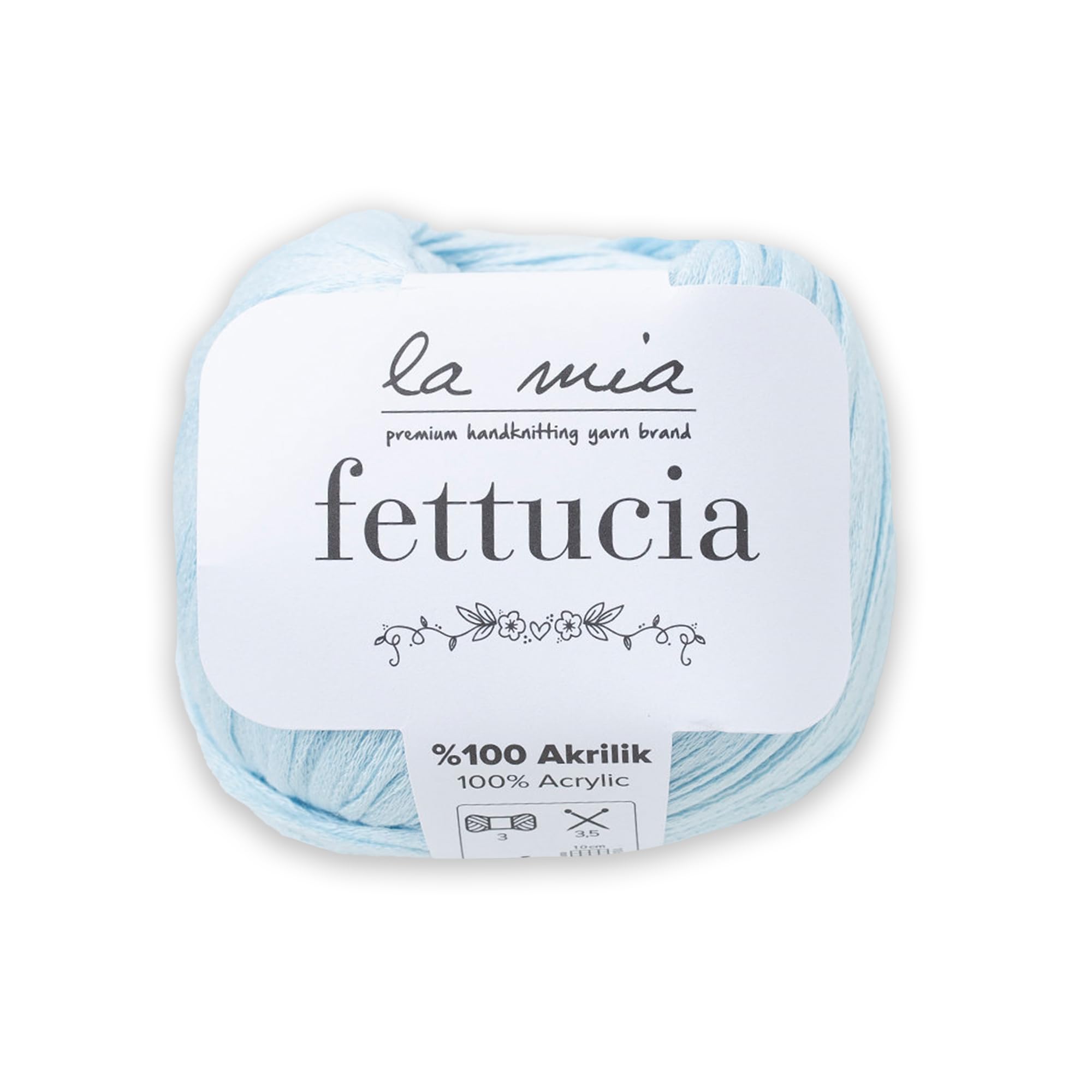 6-Pack La Mia Fettucia Chainette Tape Yarn - 100% Acrylic, 10.5oz Total (1.76oz/50g per Ball, 131 Yrds/120m) - Light DK Weight, Baby Blue (L069) - Perfect for Knitting, Crocheting, and DIY Crafts Projects