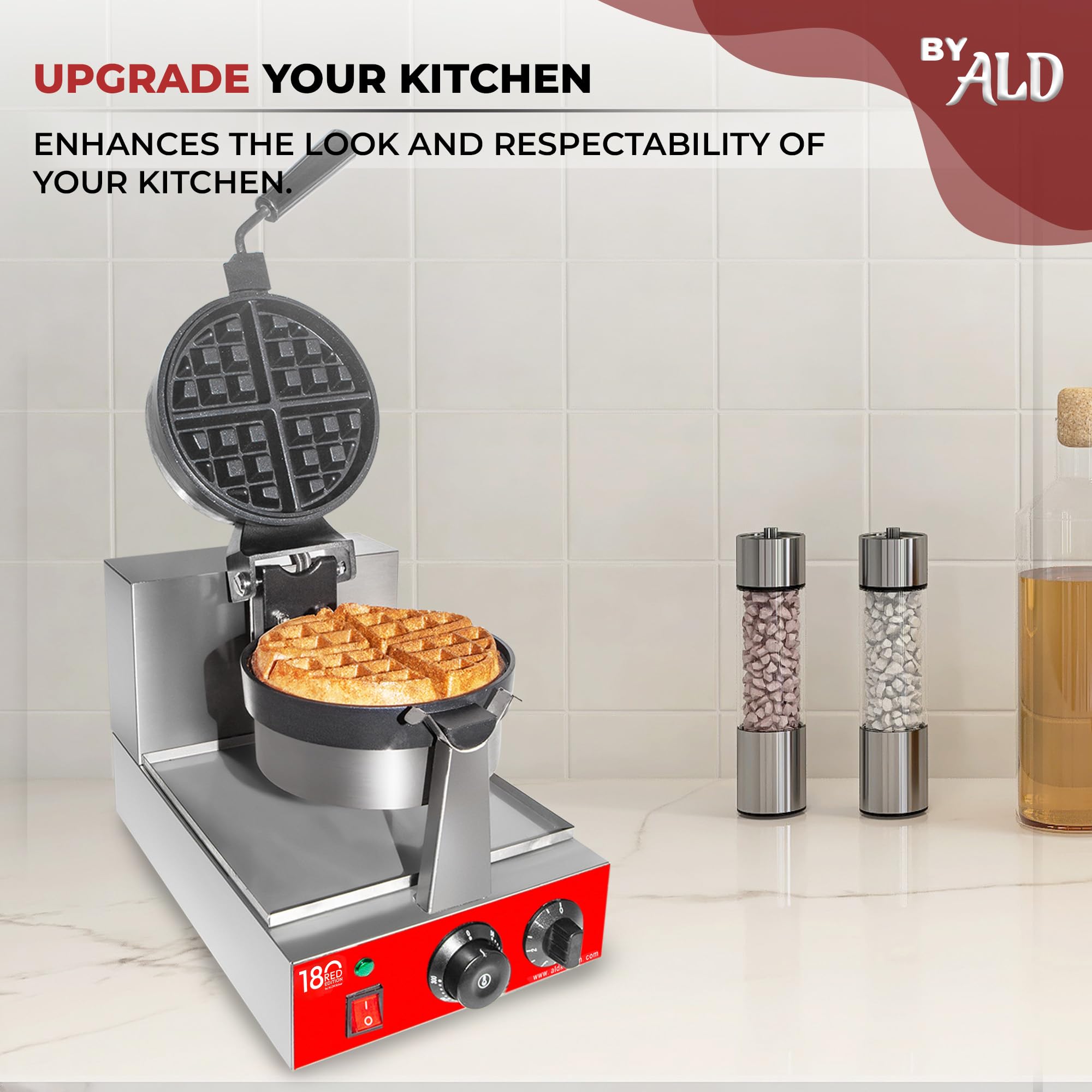 Commercial Belgian Waffle Maker with 360° Rotating Mechanism - Stainless Steel Waffle Iron 110V - Perfect for Restaurants, Cafes, and Home Breakfast
