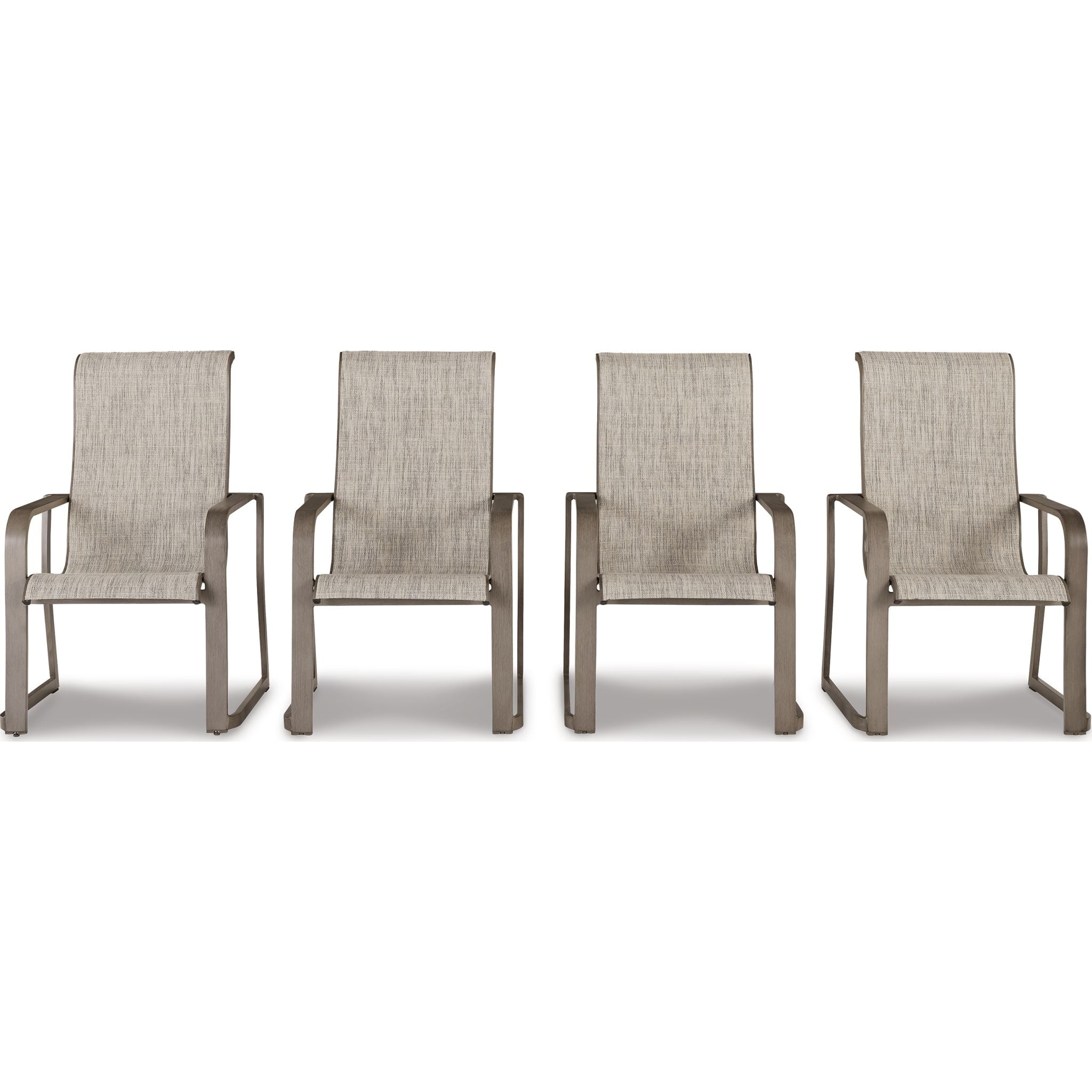 Beach Front Outdoor Sling Arm Chairs (Set of 4) - Beige Patio Furniture for Poolside, Backyard, and Beach Relaxation
