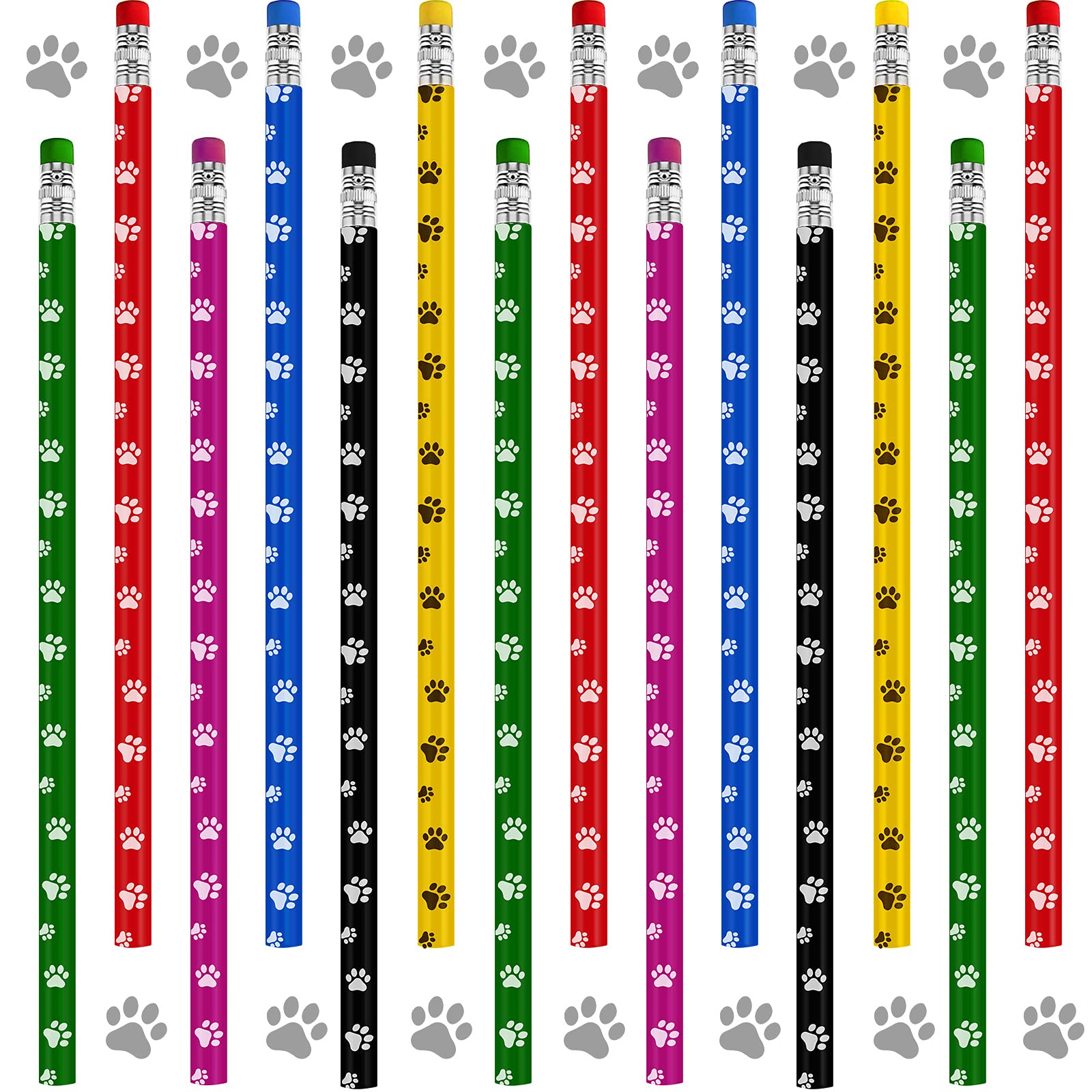 24 Pack Cute Paw Print Wooden Pencils - Colorful Dog-Themed Pencils for Kids, School Supplies, Birthday Party Favors & Office Use - Perfect for Back to School, Classroom Rewards & Pet Lover Gifts
